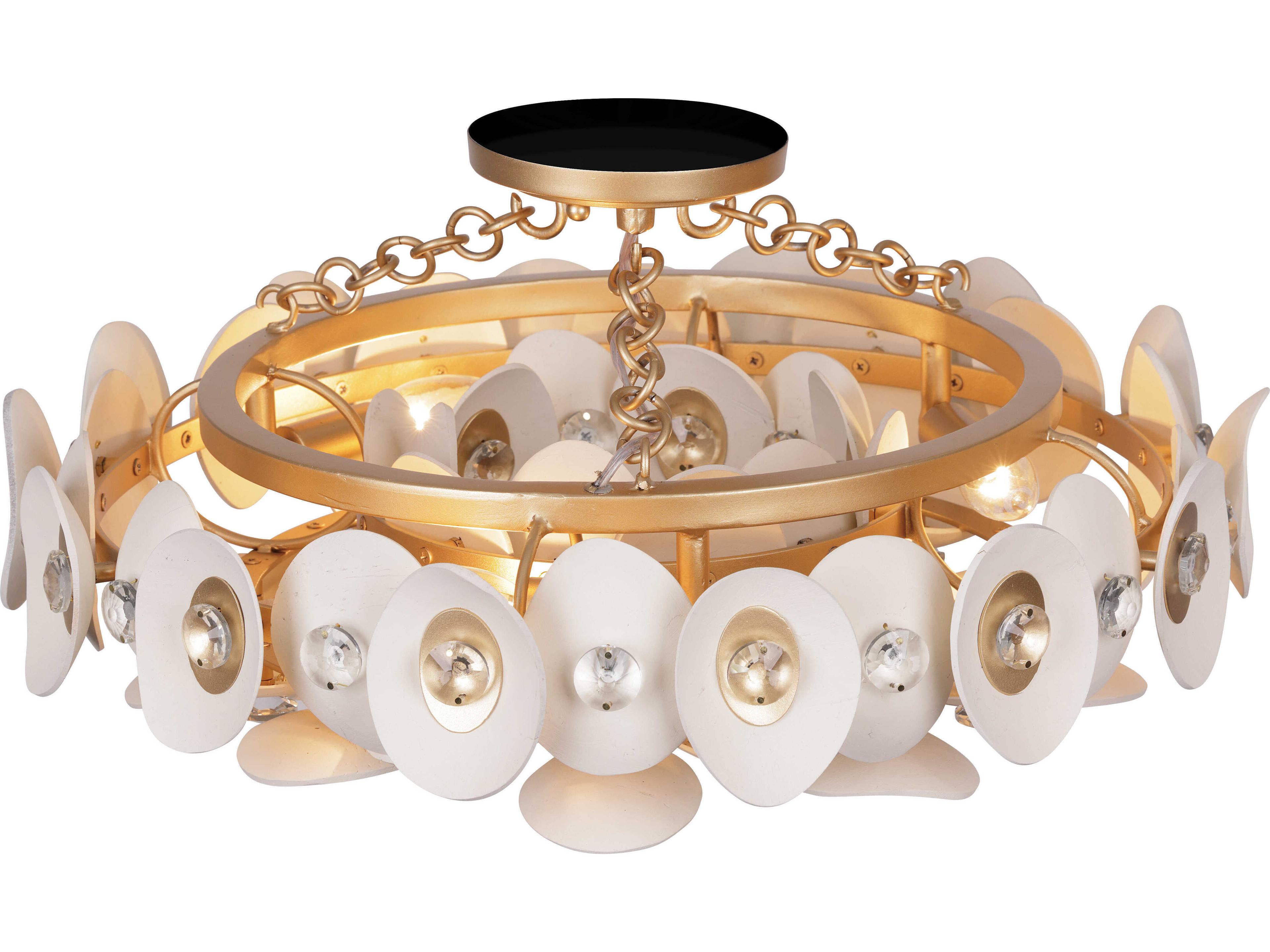 Metropolitan Niu 3-Light Coconut Shell Gold White Round Semi Flush Mount