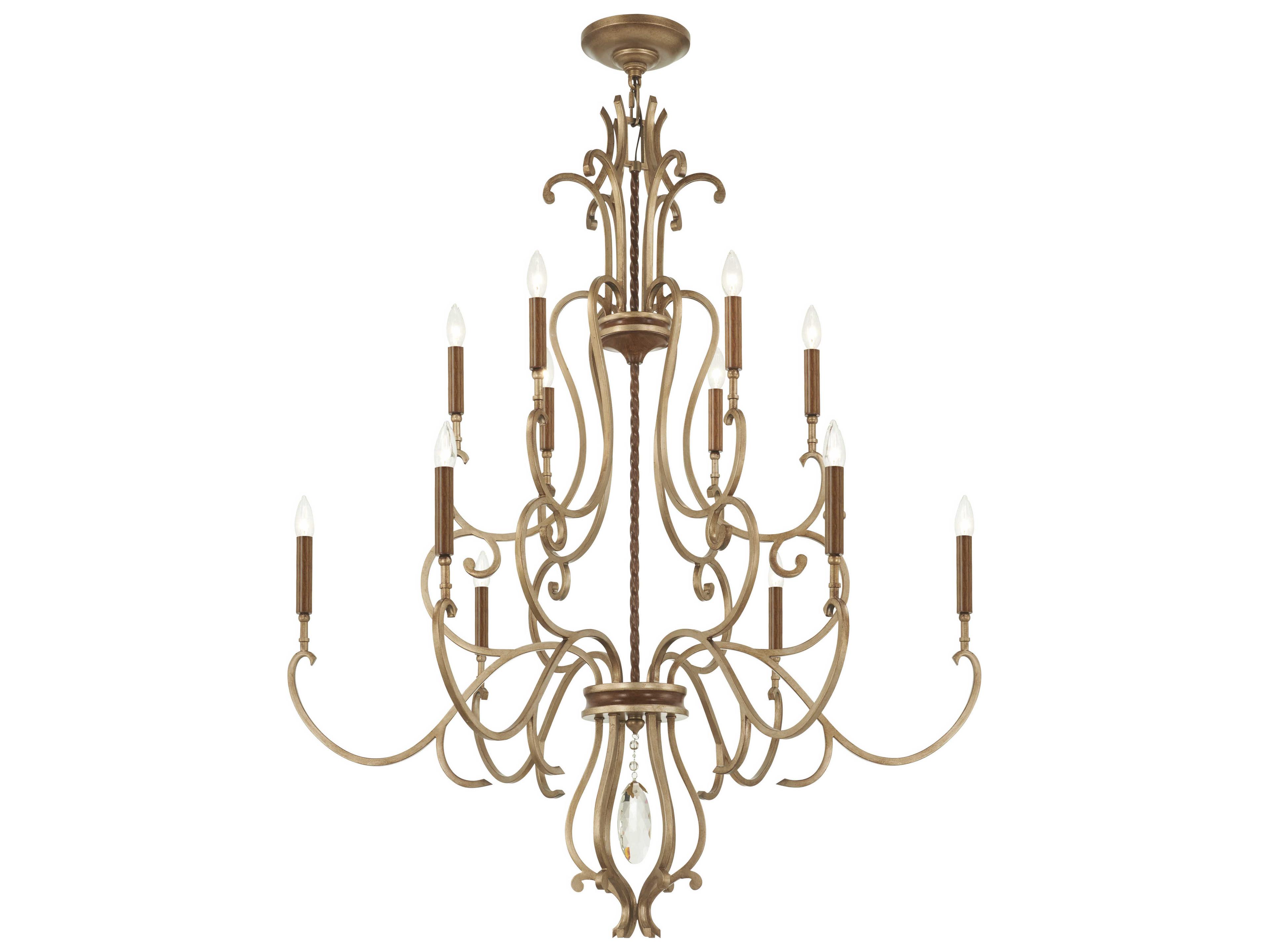 Magnolia Manor 12-Light Pale Gold Distressed Bronze Crystal Candelabra Chandelier