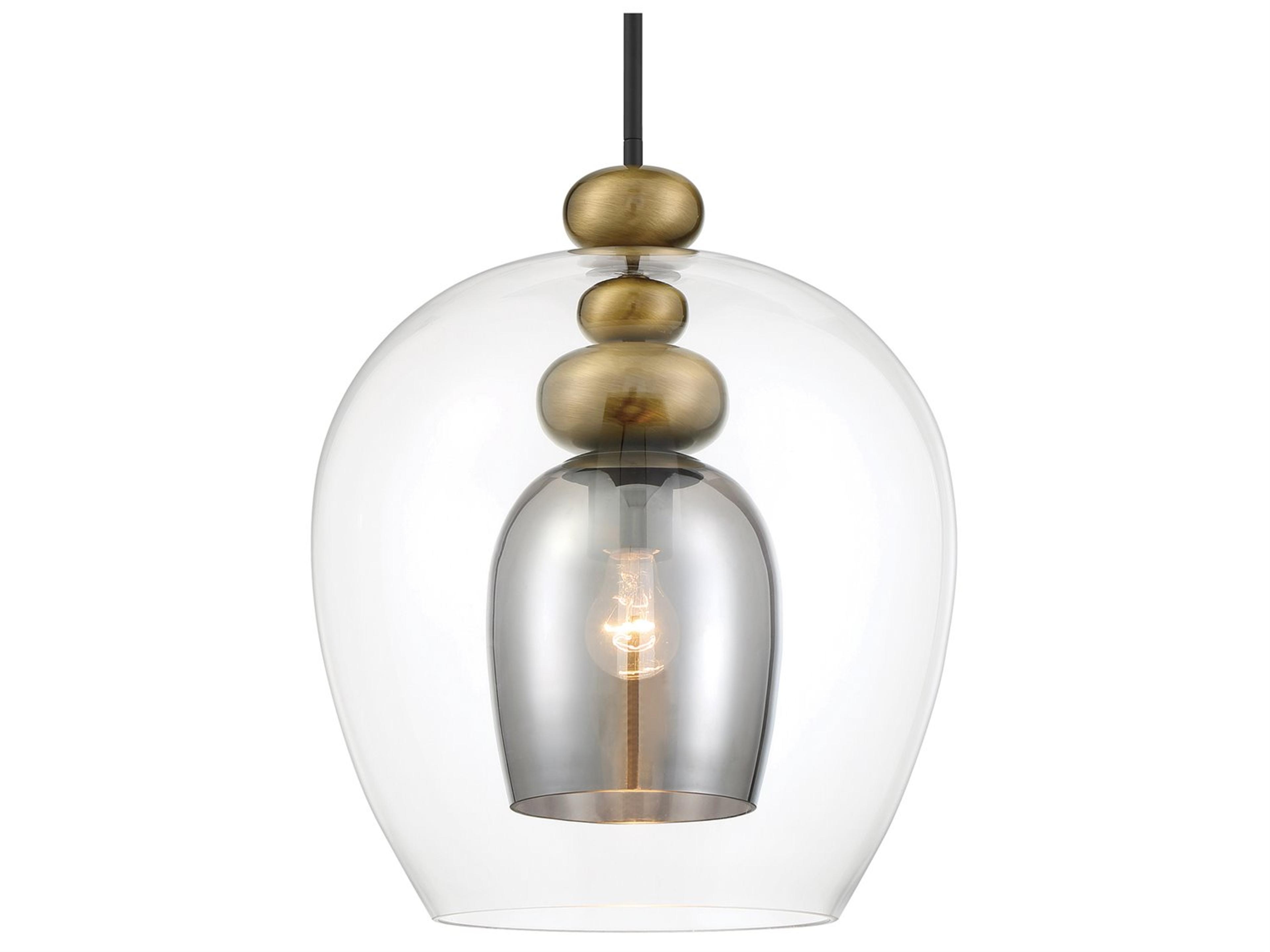 Amesbury 1-Light Coal Oxidized Aged Brass Black Glass Pendant