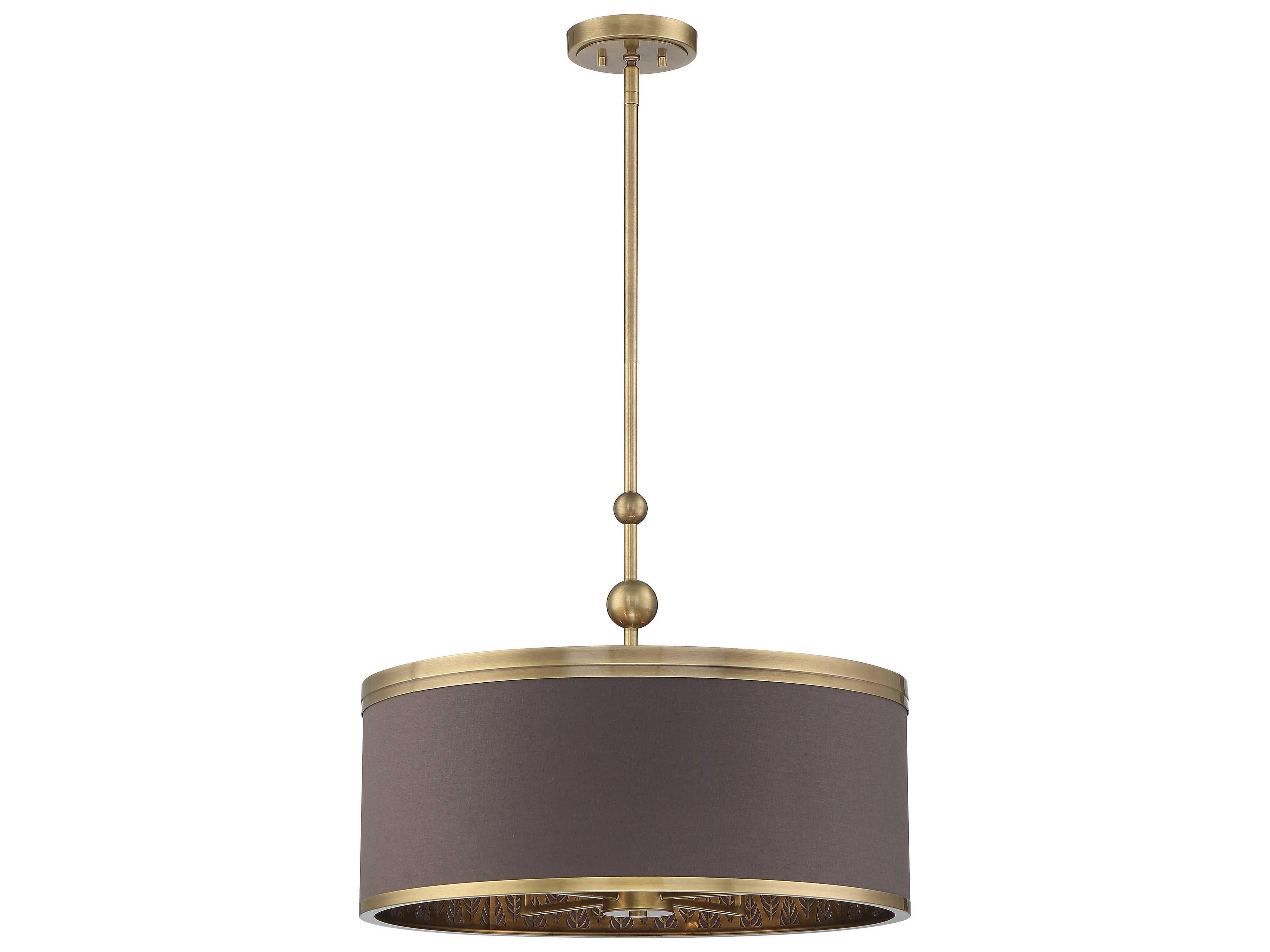 Splendour 5-Light Drum Pendant Light in Aged Antique Brass with Chocolate Linen Shade