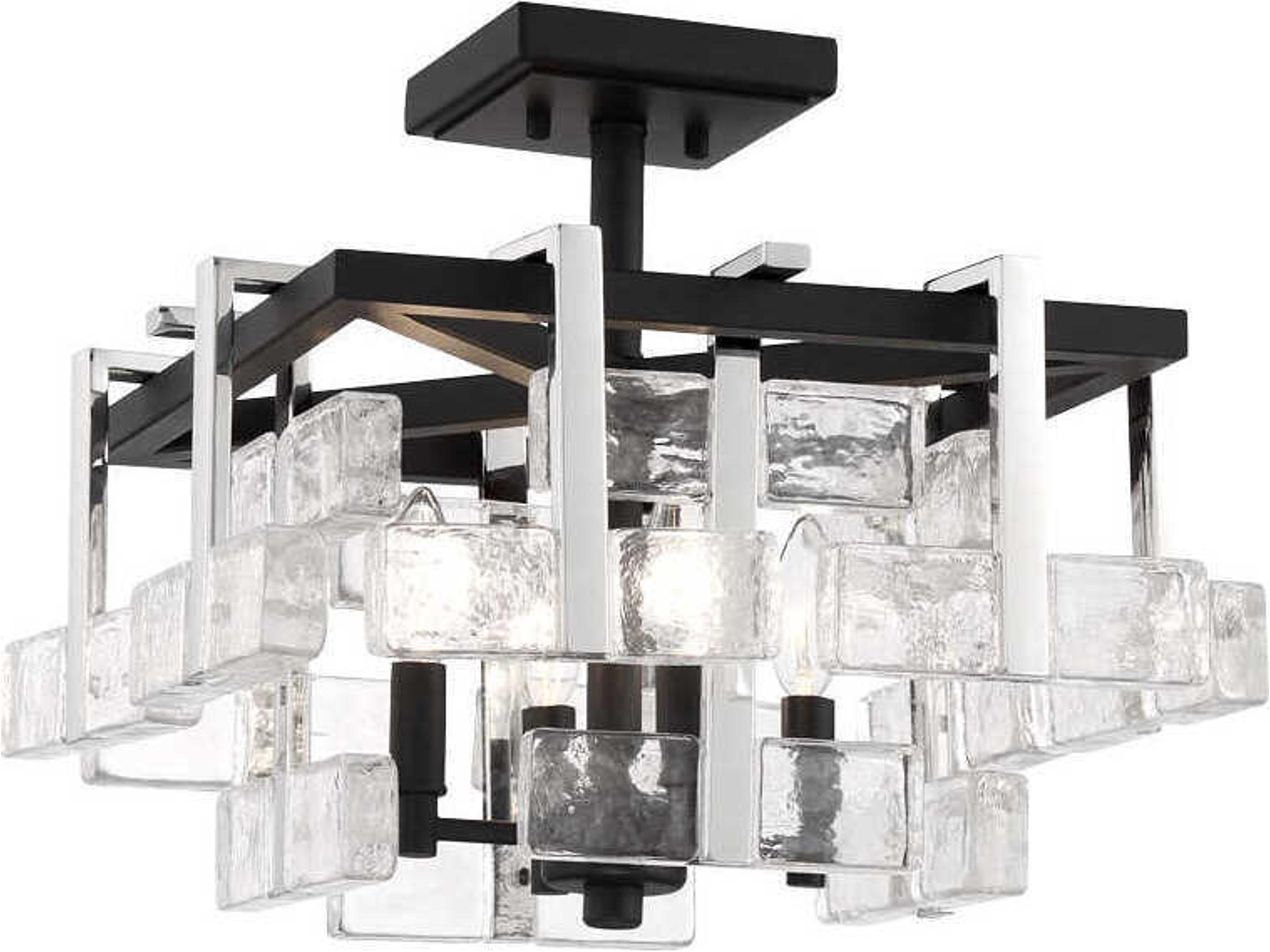 Metropolitan Painesdale 4-Light Sand Coal Polished Nickel Black Glass Semi Flush Mount