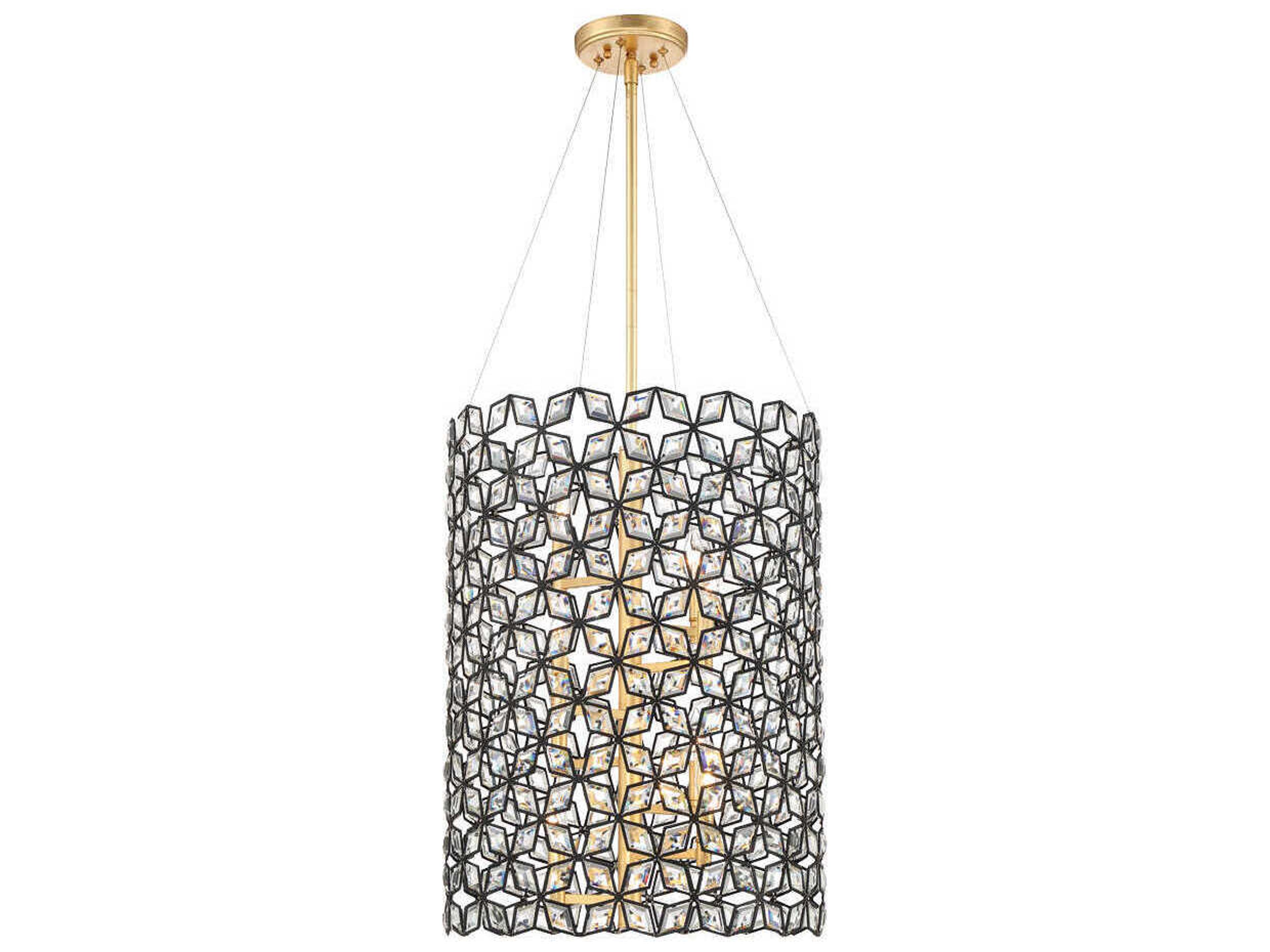 Brookcrest 8-Light Sand Coal Gold Leaf Black Crystal Glass Candelabra Cylinder Geometric Chandelier