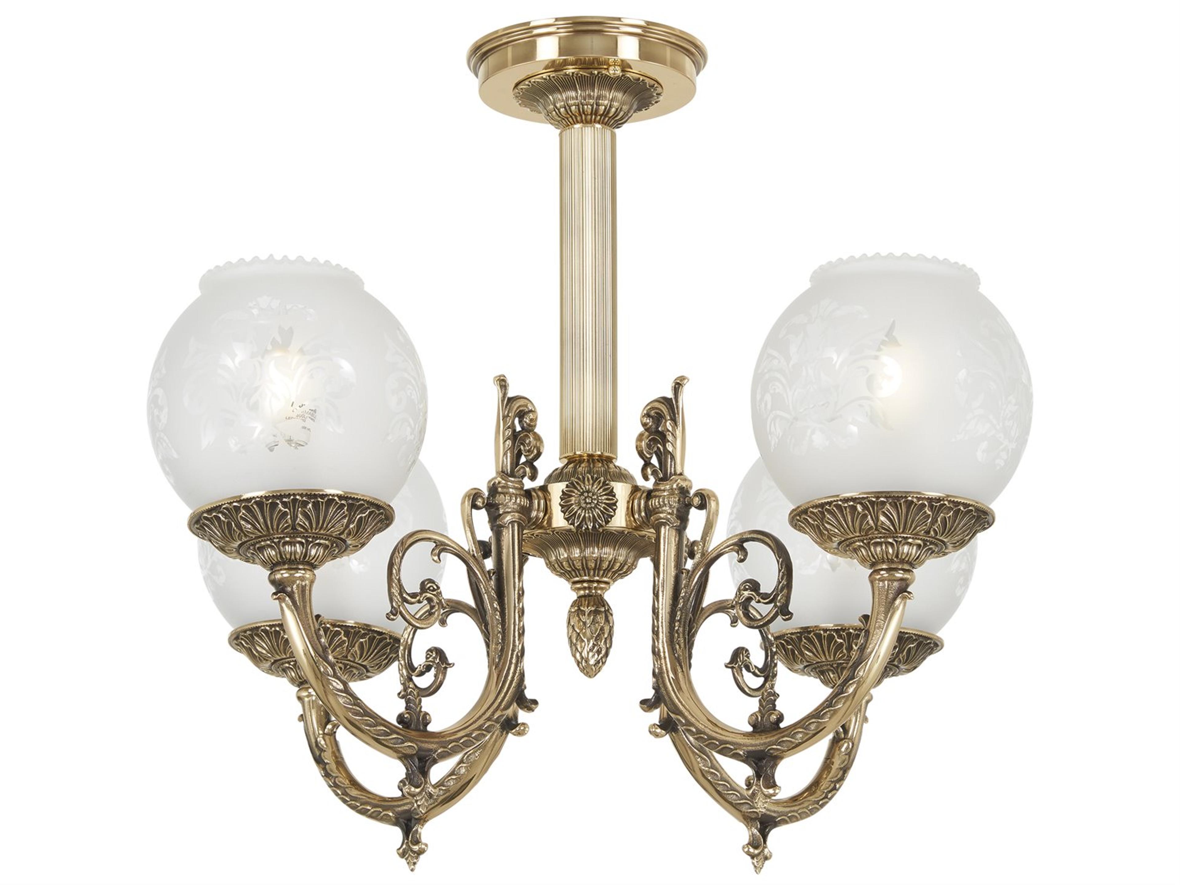 4-Light Antique Classic Brass Glass Globe Semi Flush Mount