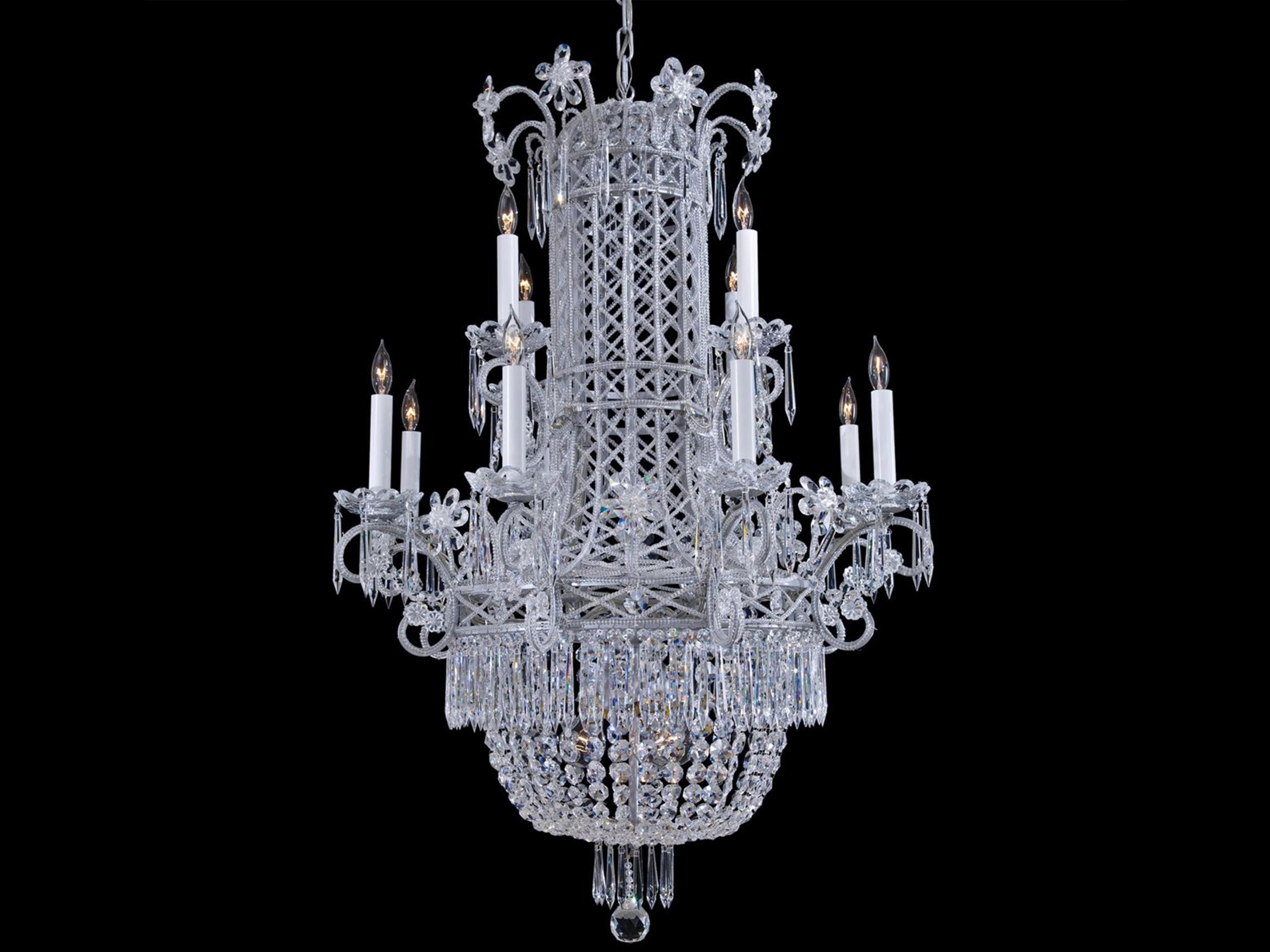 Vintage 12-Light Silver Painted Crystal Candelabra Chandelier