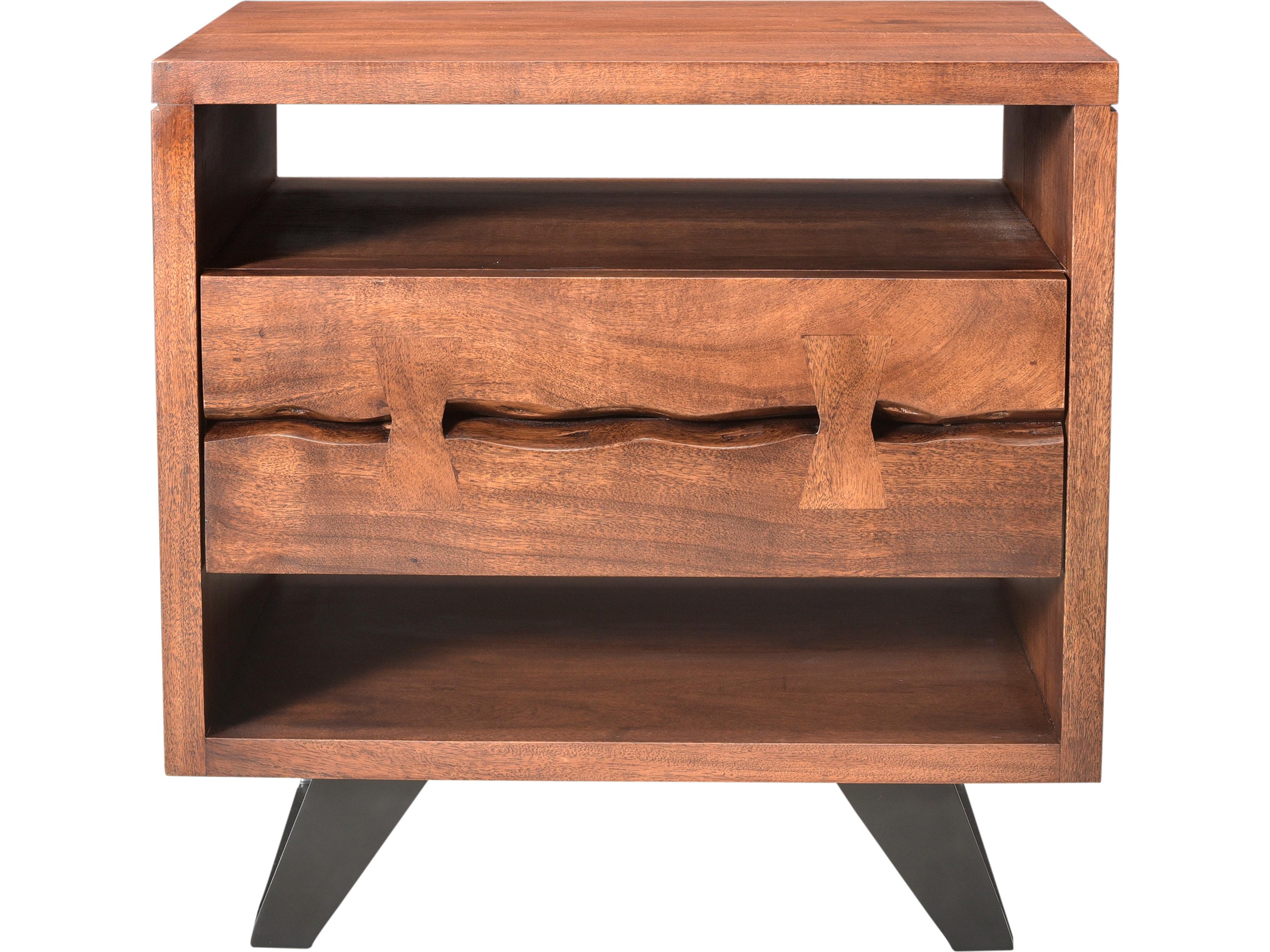 Madagascar Nightstand Solid Acacia Wood Industrial