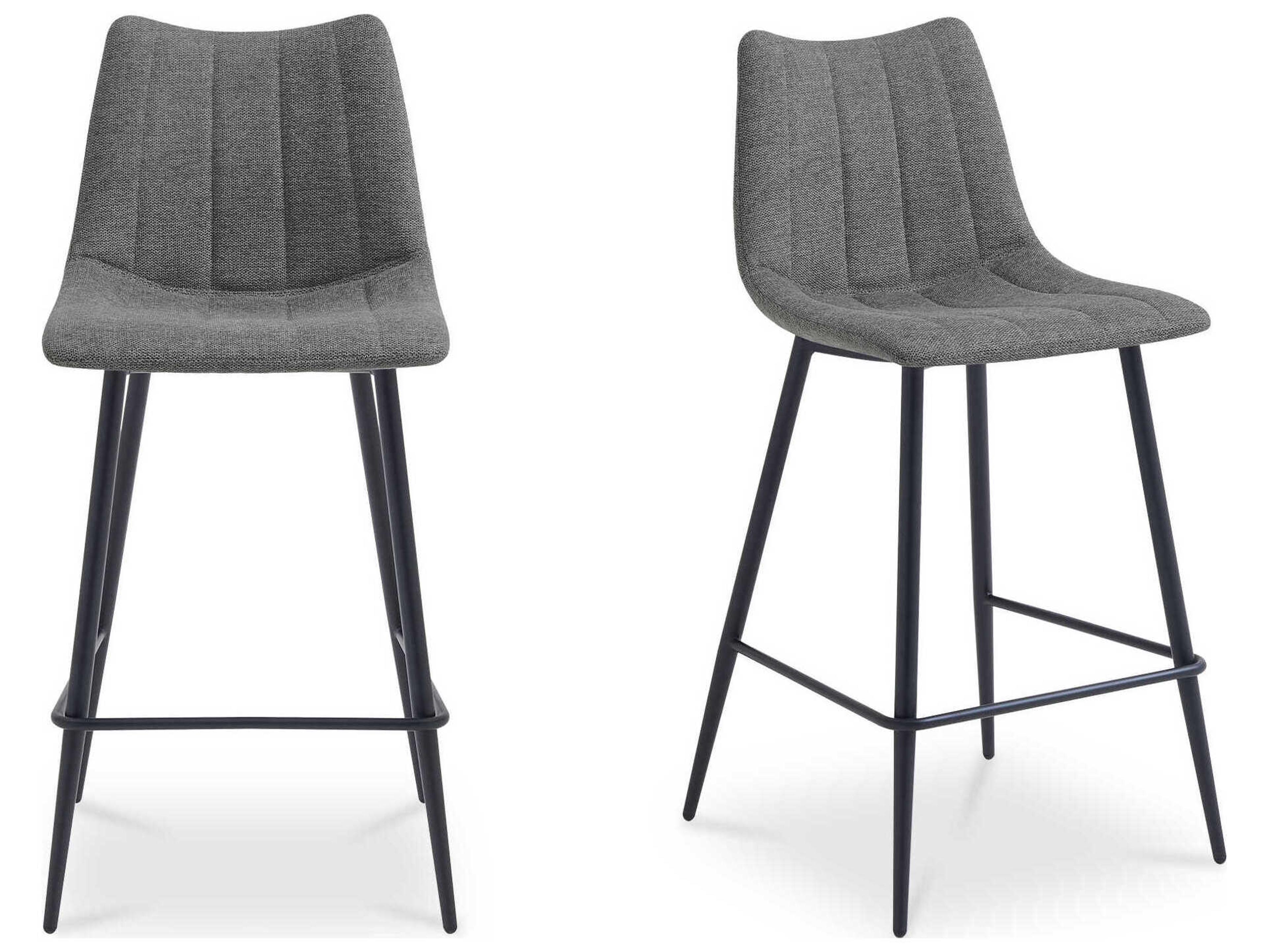 Alibi Dark Grey Upholstered Plywood Counter Stool Set of 2