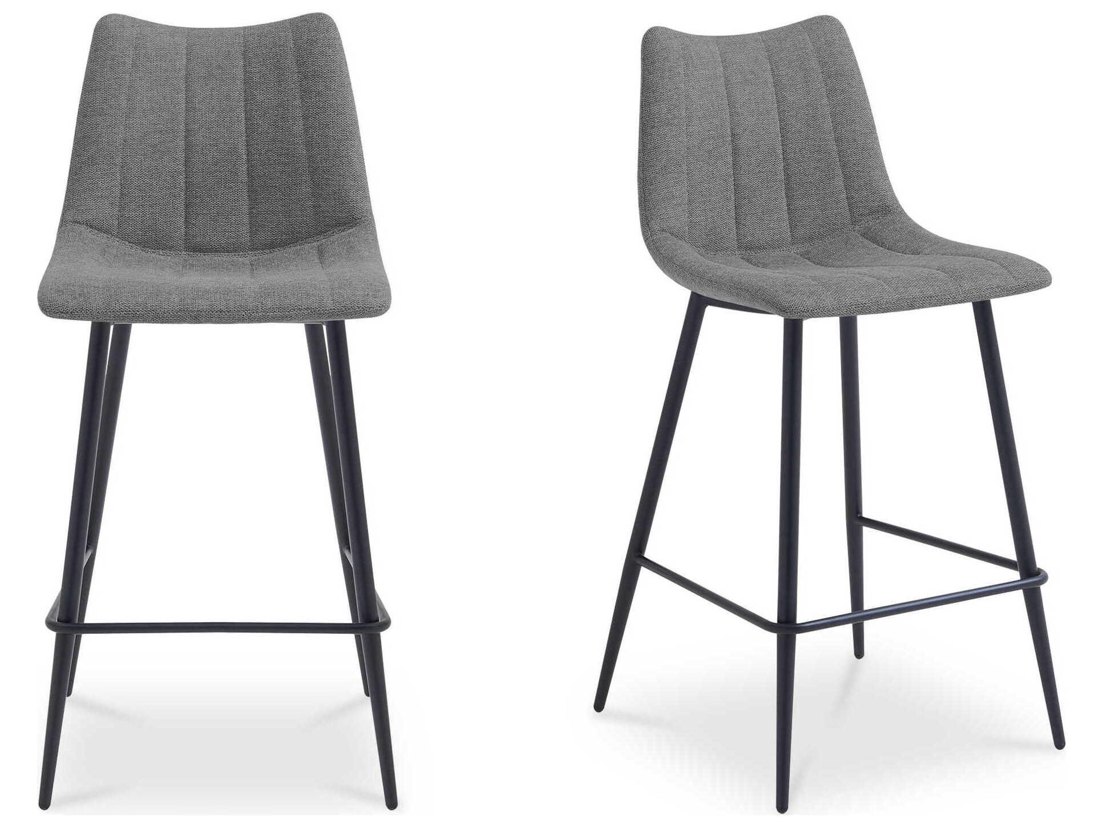 Alibi Dark Grey Upholstered Plywood Bar Stool Set of 2