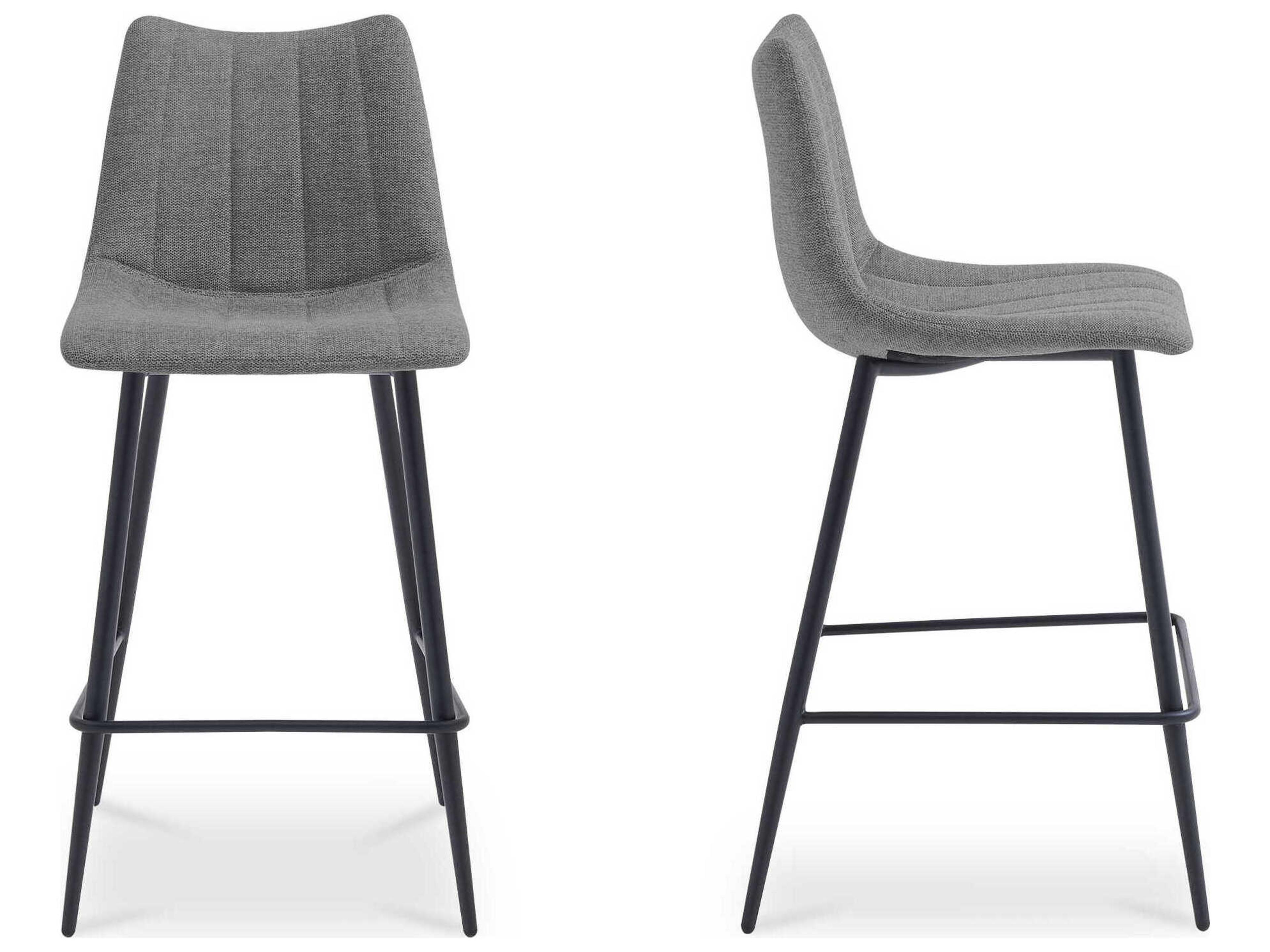 Moe's Home Alibi Dark Grey Upholstered Plywood Bar Stool Set of 2