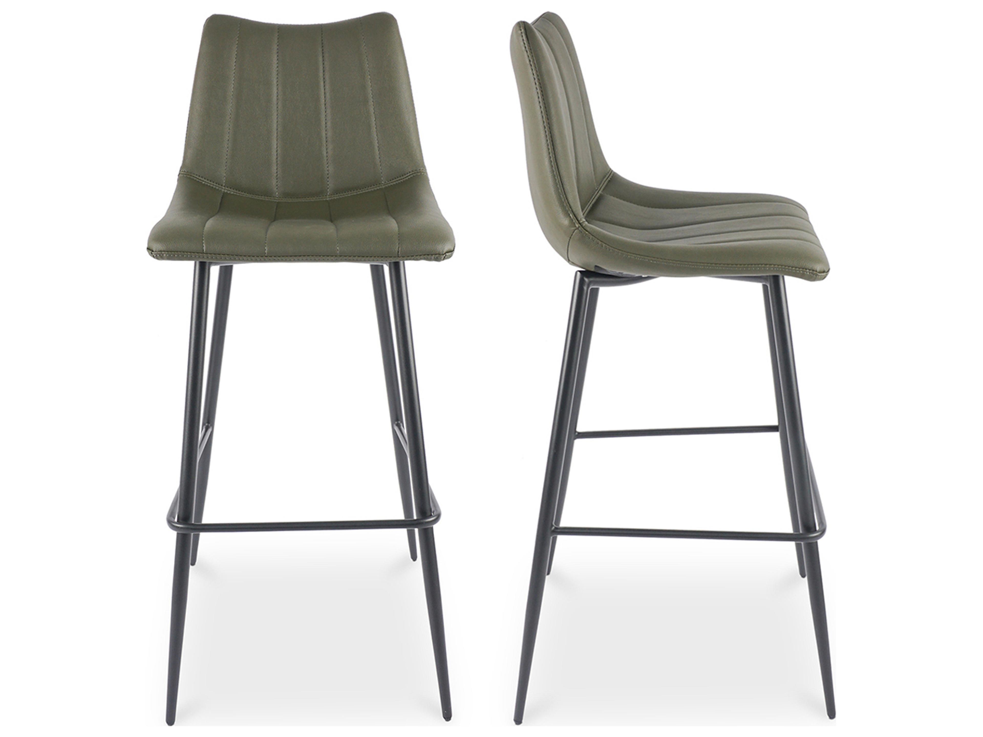 Moe's Home Alibi Leather Dark Green Bar Stool - Set of Two