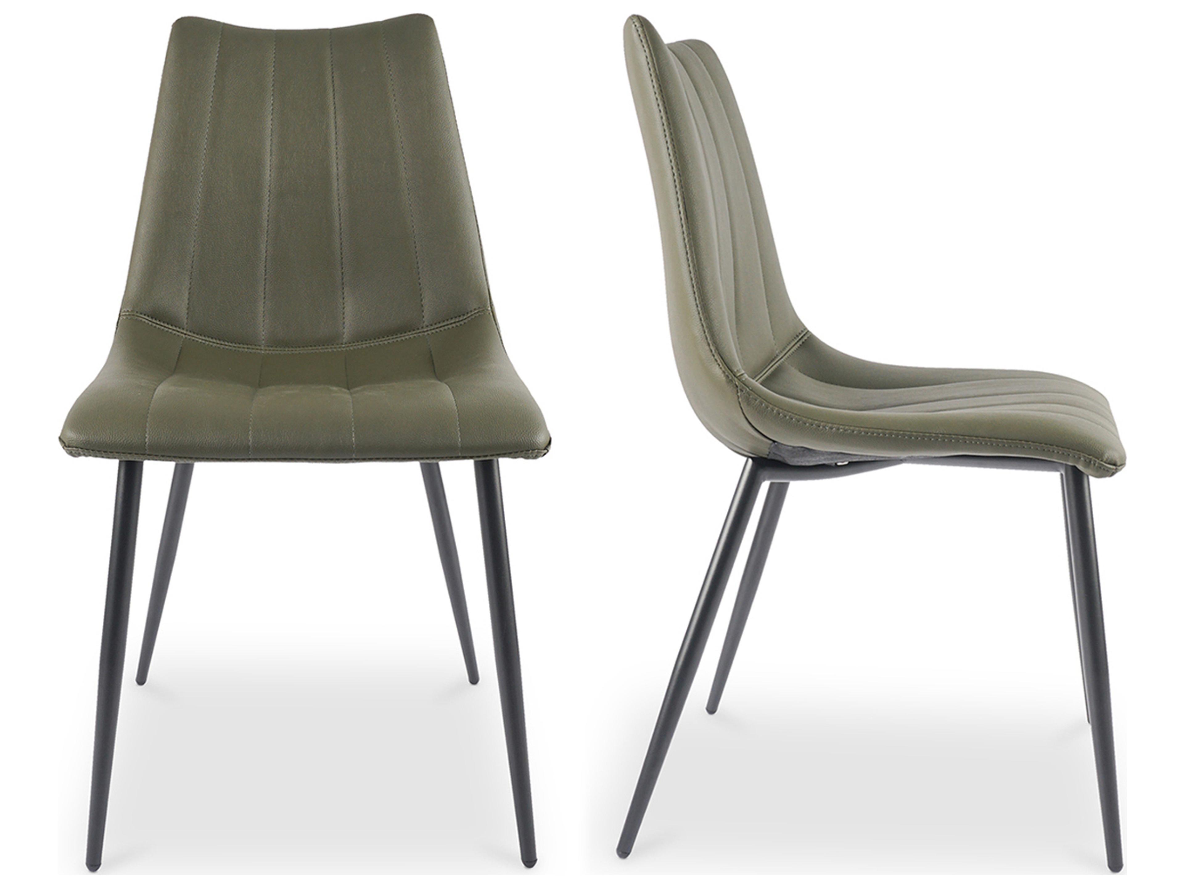 Moe's Home Alibi Leather Green Upholstered Side Dining Chair - Set of Two