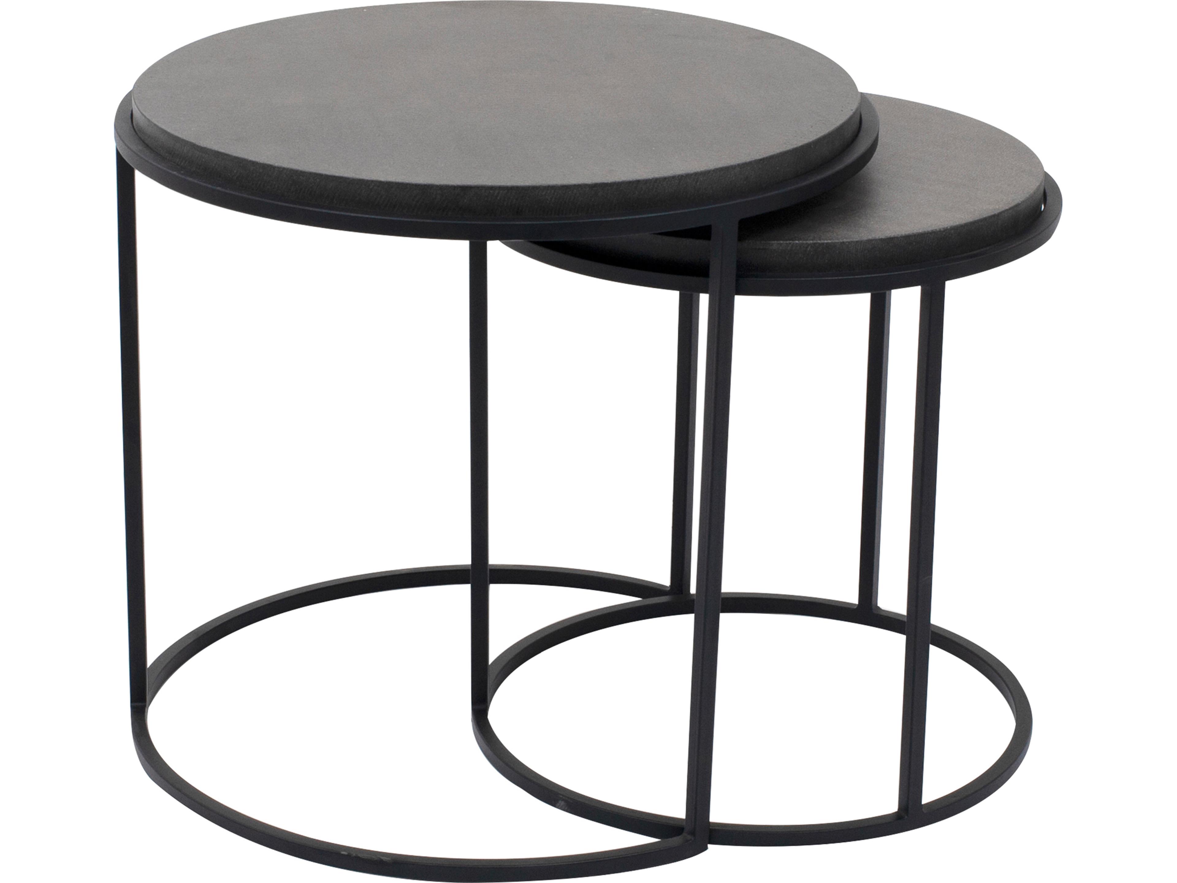 Round Stone Black End Table - Set of Two