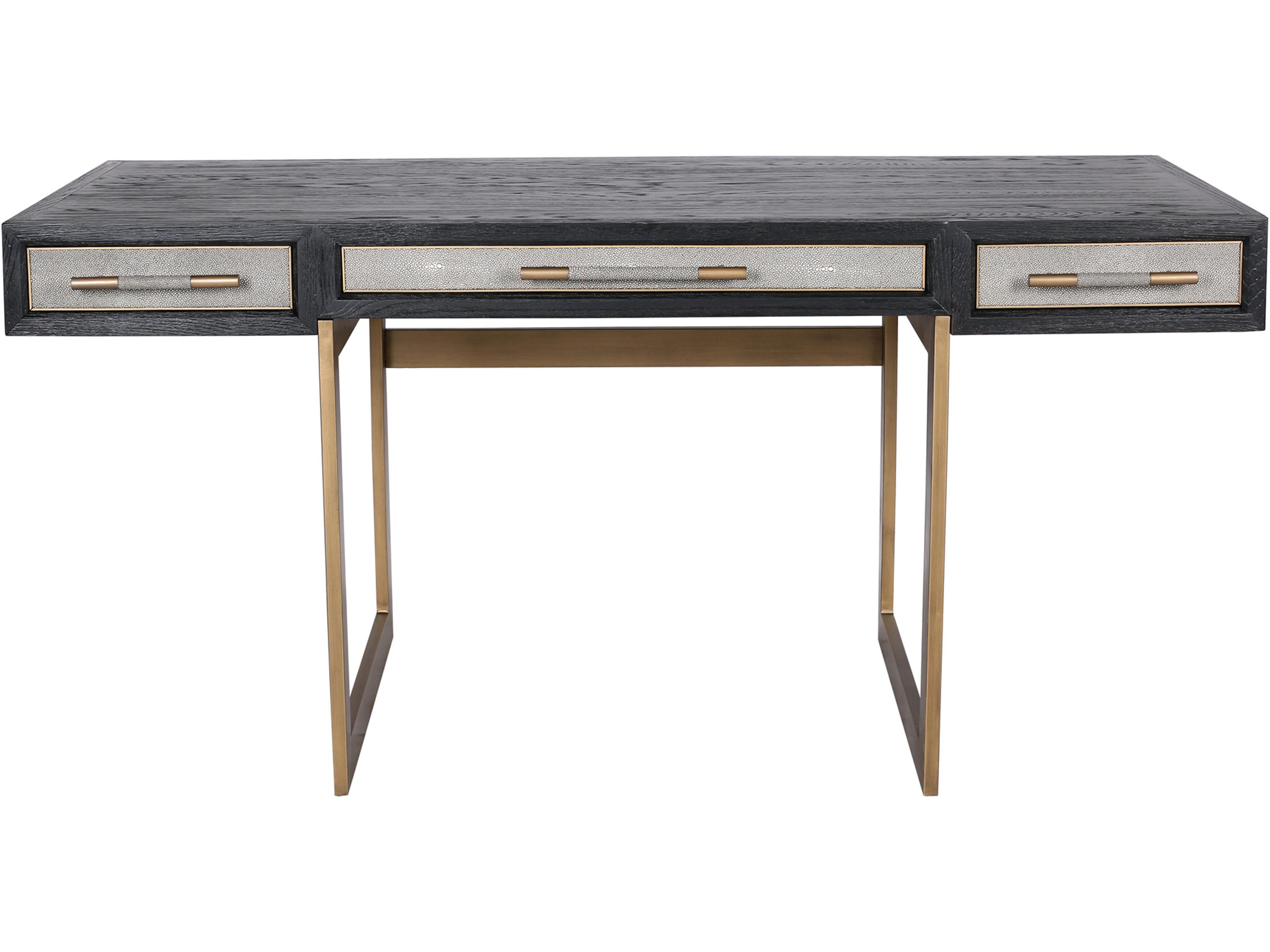 Mako Desk in Black Oak with Faux Shagreen and Brass Details