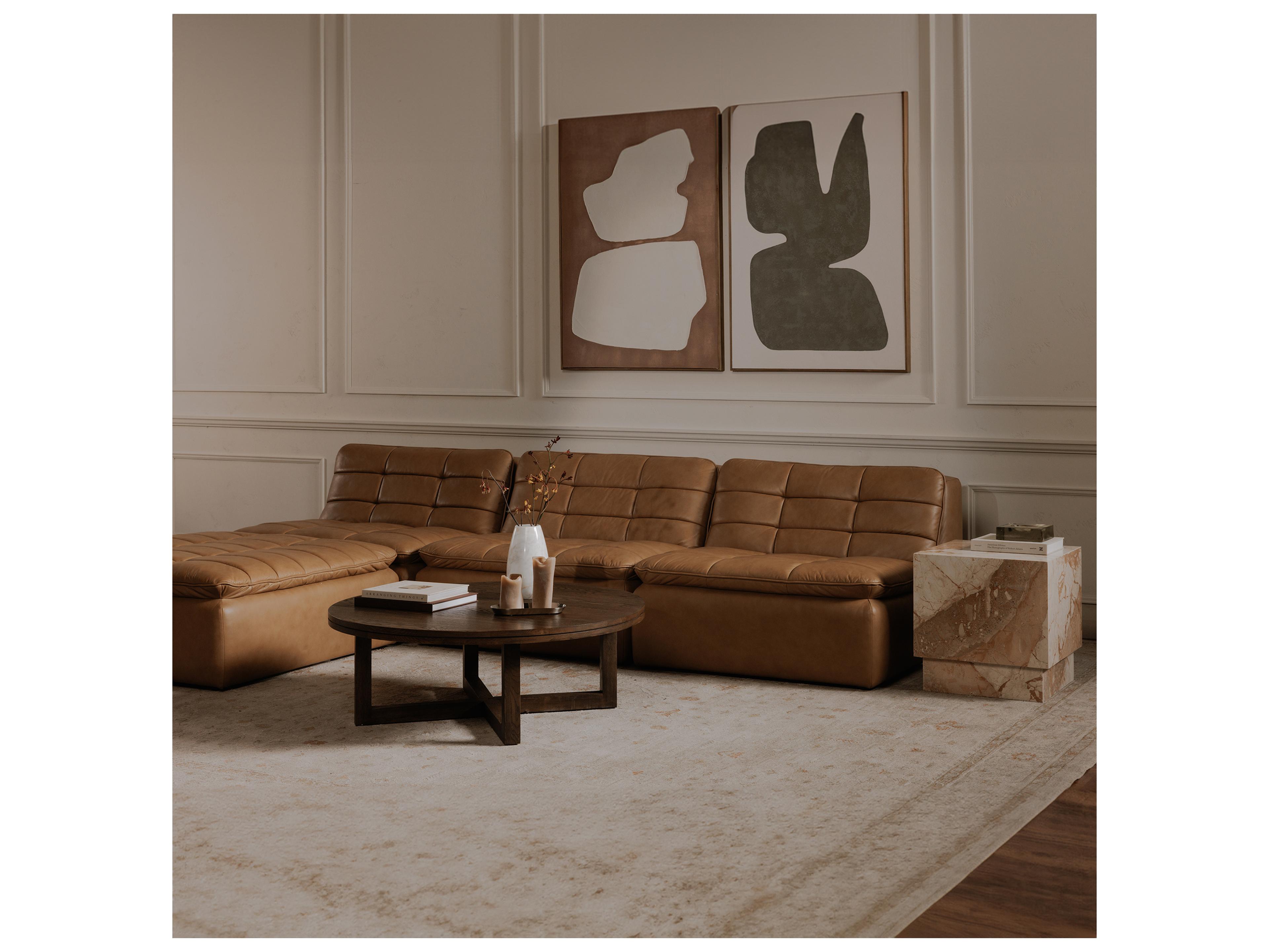 Moe's Home Lino Brown Leather Ottoman