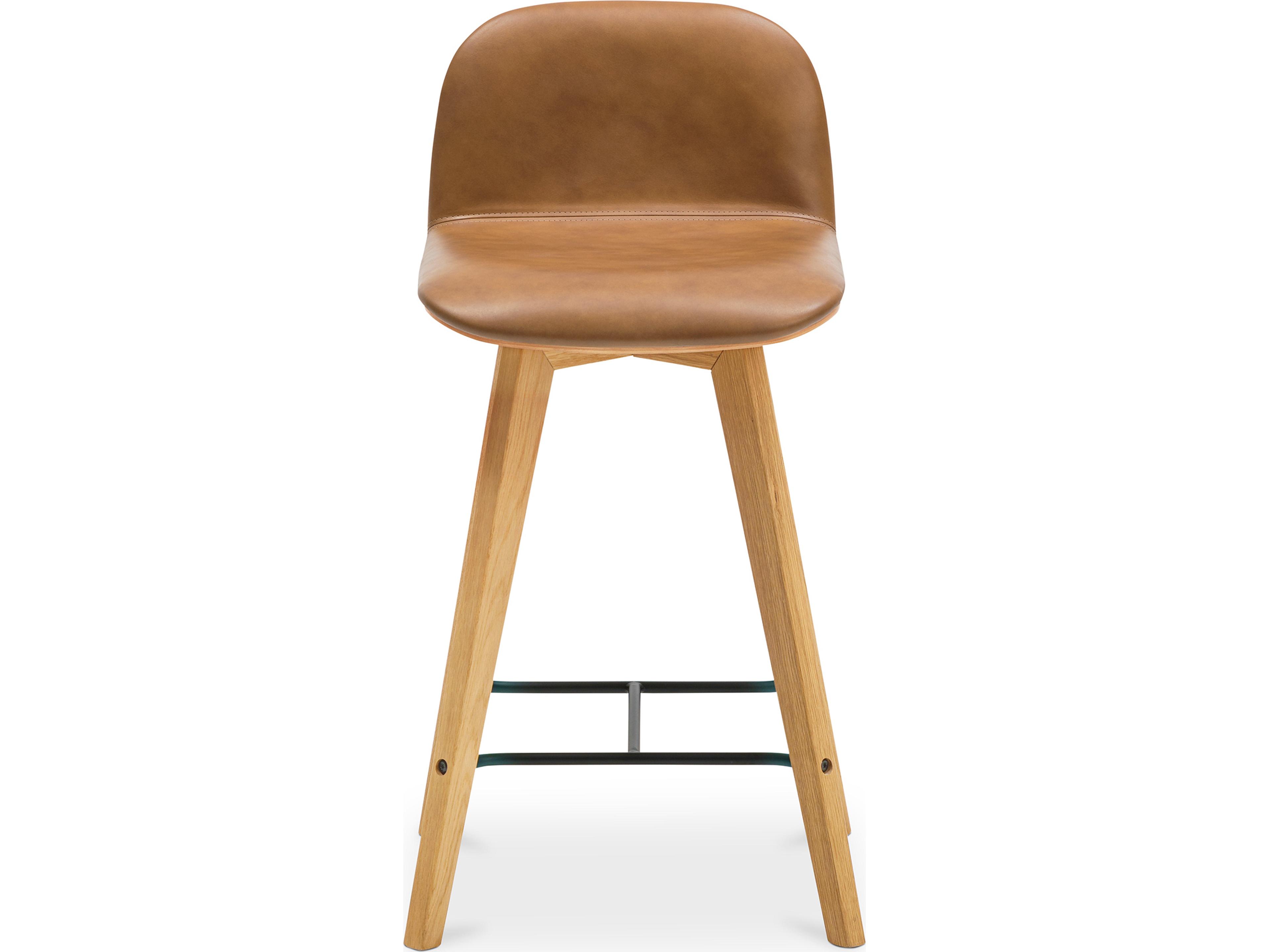 Leather Oak Wood White Oil Black Metal Camel Counter Stool