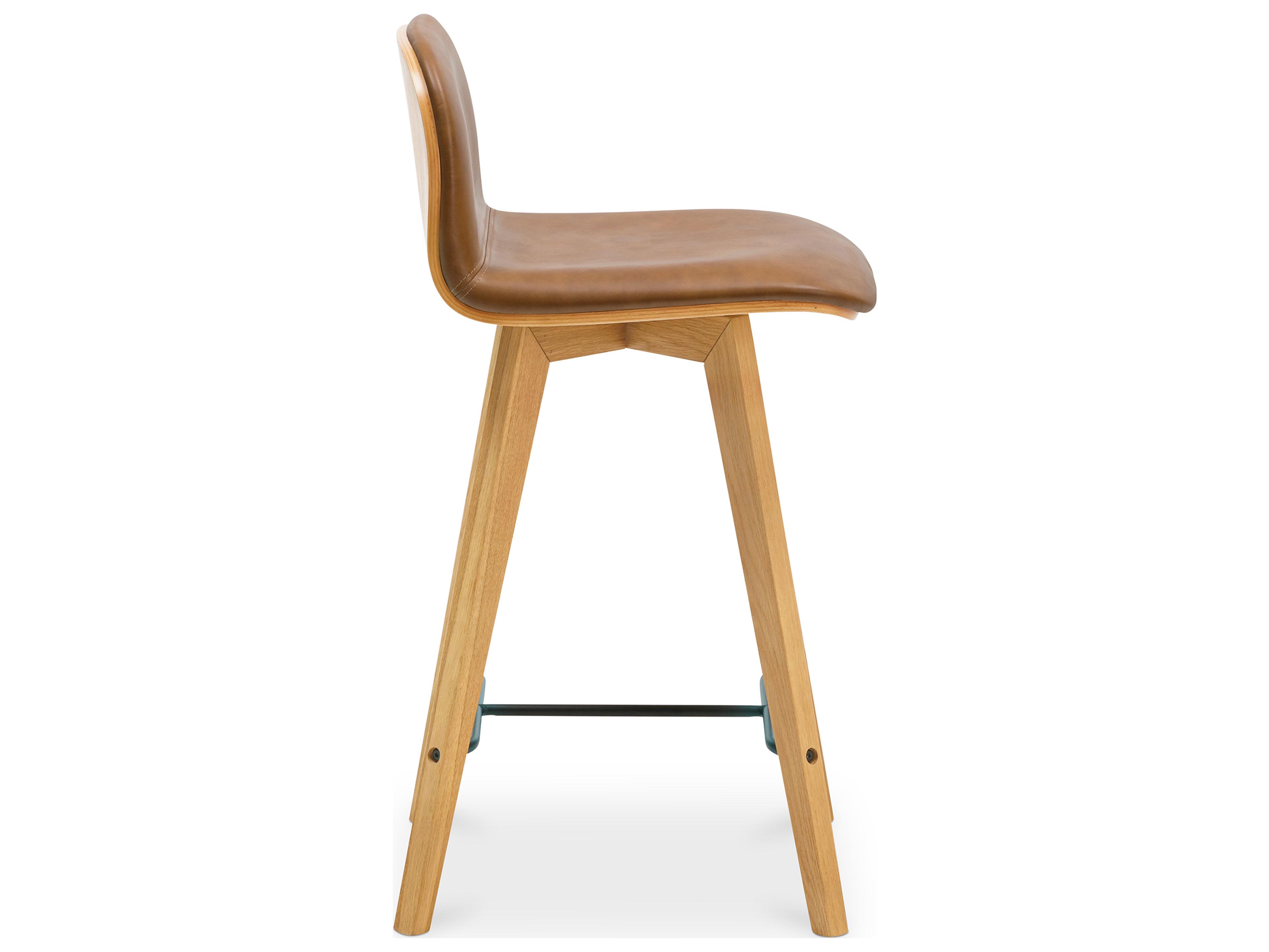 Moe's Home Leather Oak Wood White Oil Black Metal Camel Counter Stool