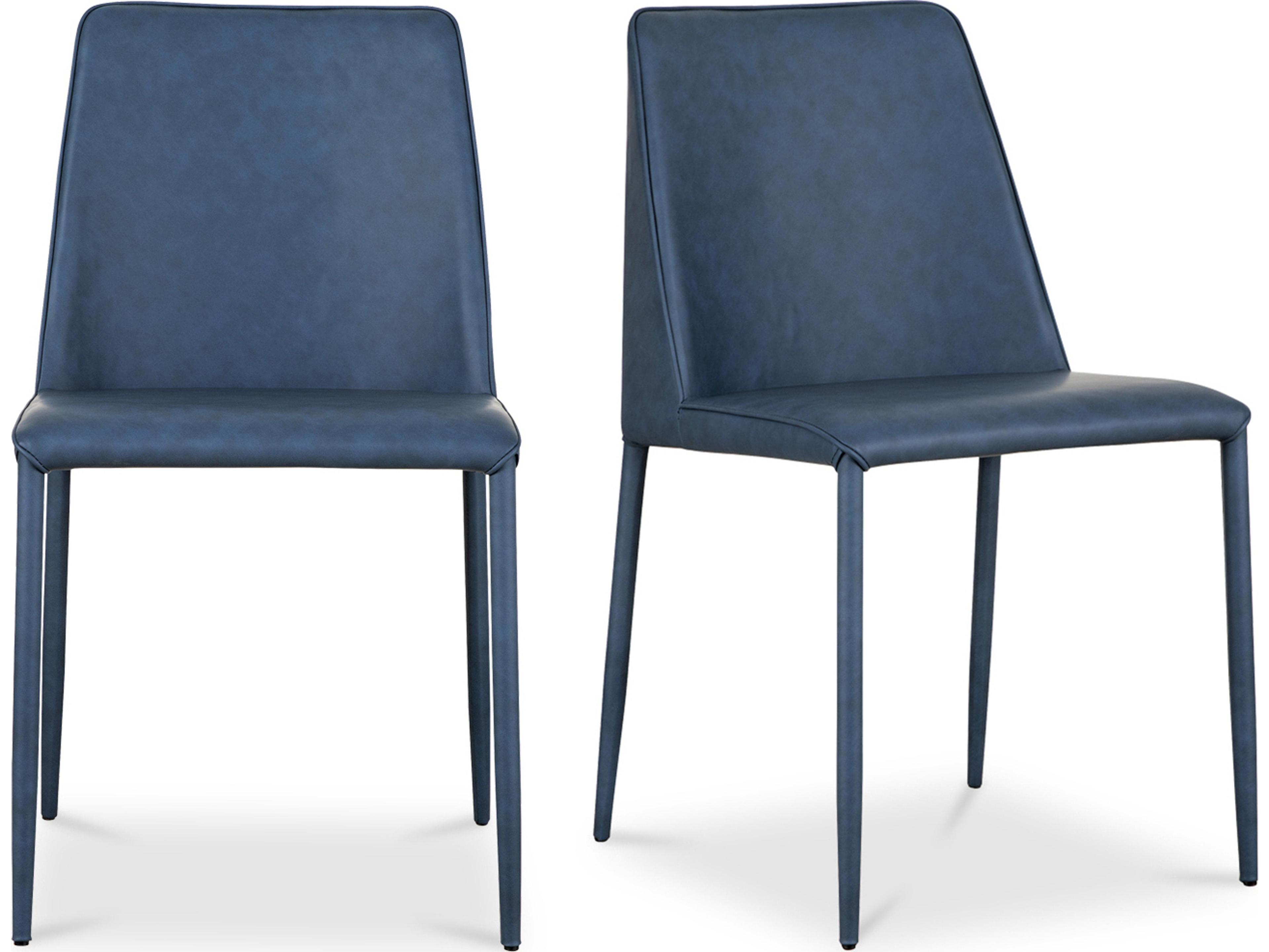 Leather Ply Wood Blue Upholstered Side Dining Chair - Set of Two