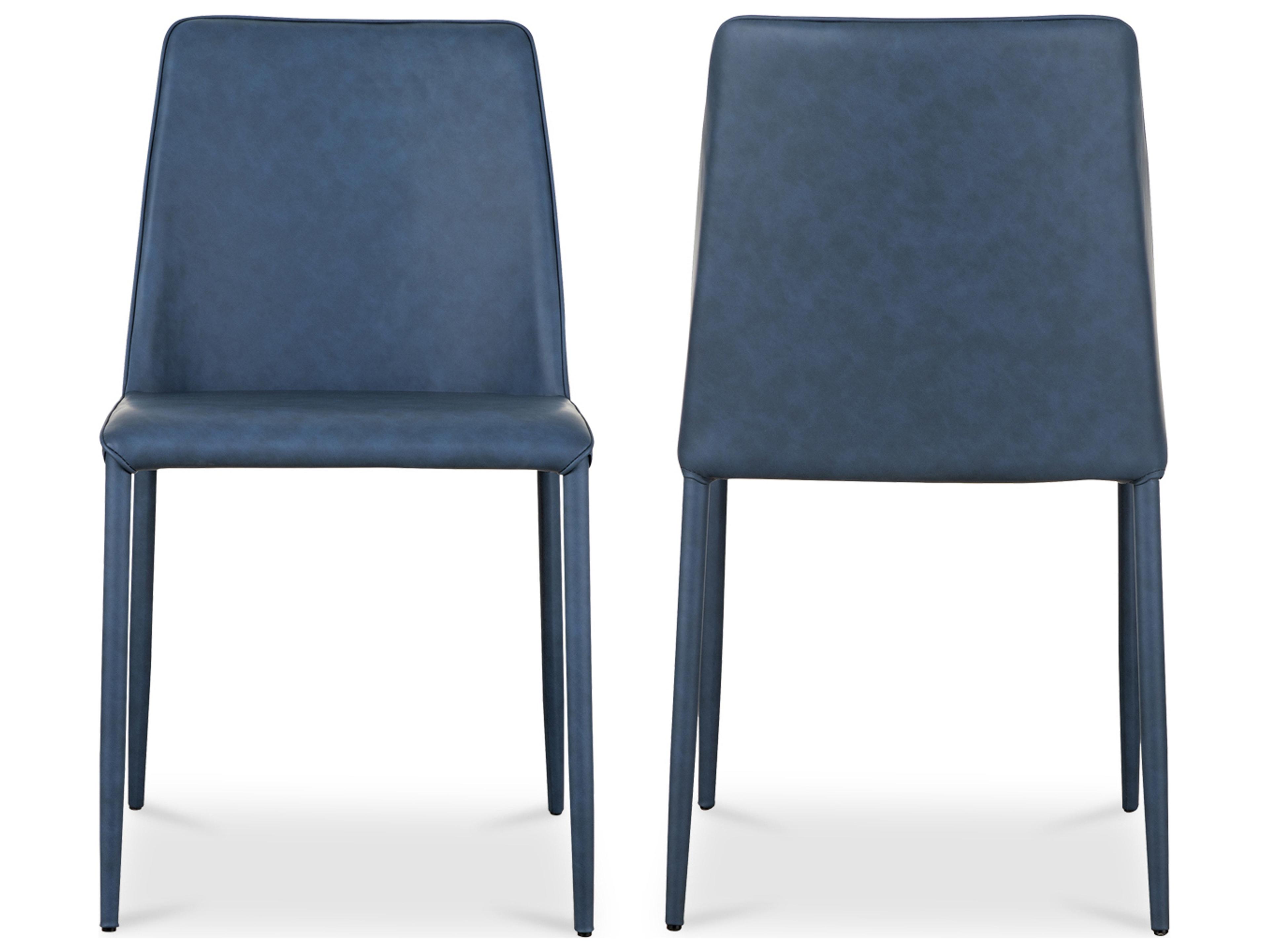 Moe's Home Leather Ply Wood Blue Upholstered Side Dining Chair - Set of Two