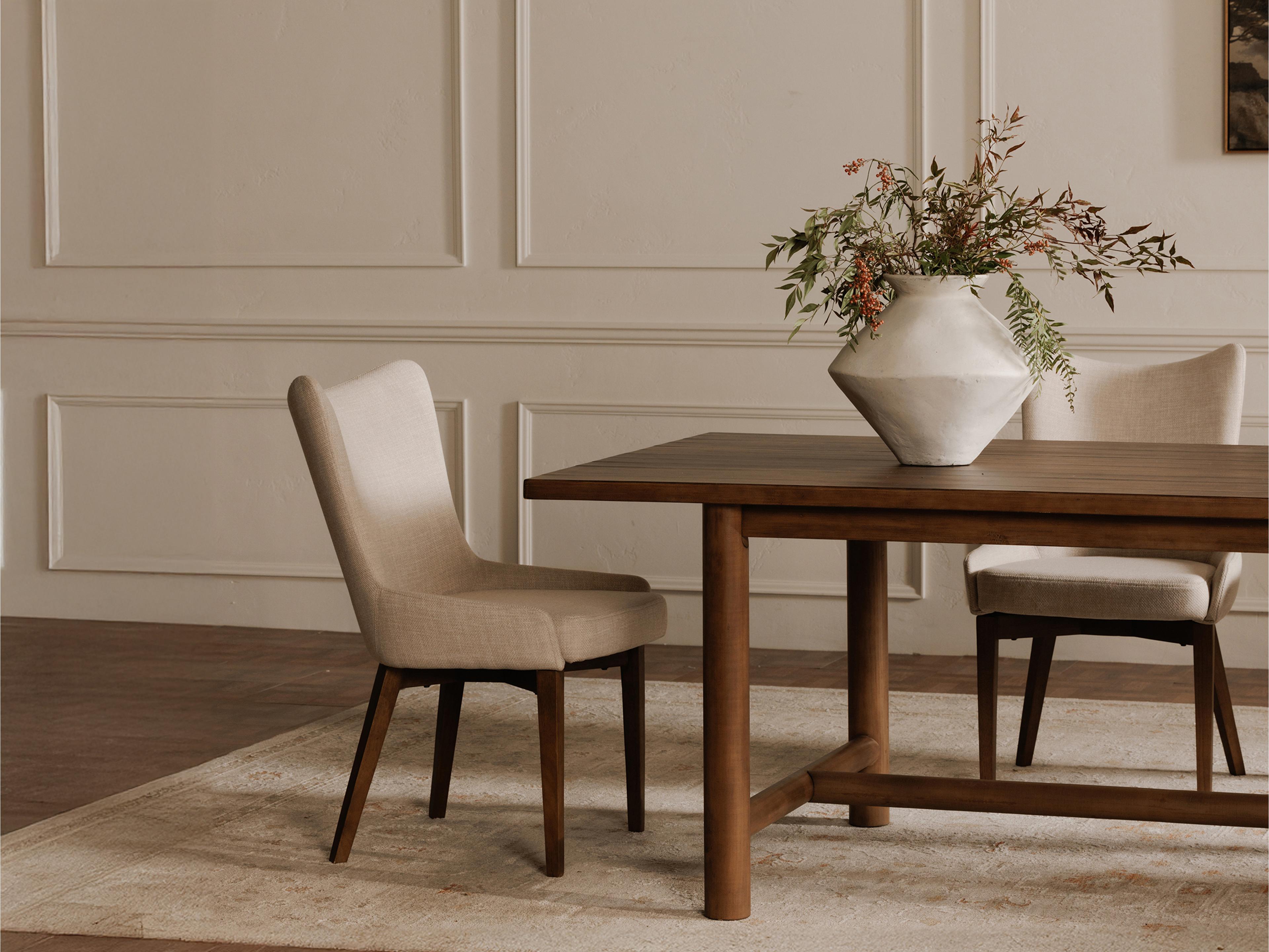 Moe's Home Potter Rubberwood Beige Upholstered Armless Dining Chair