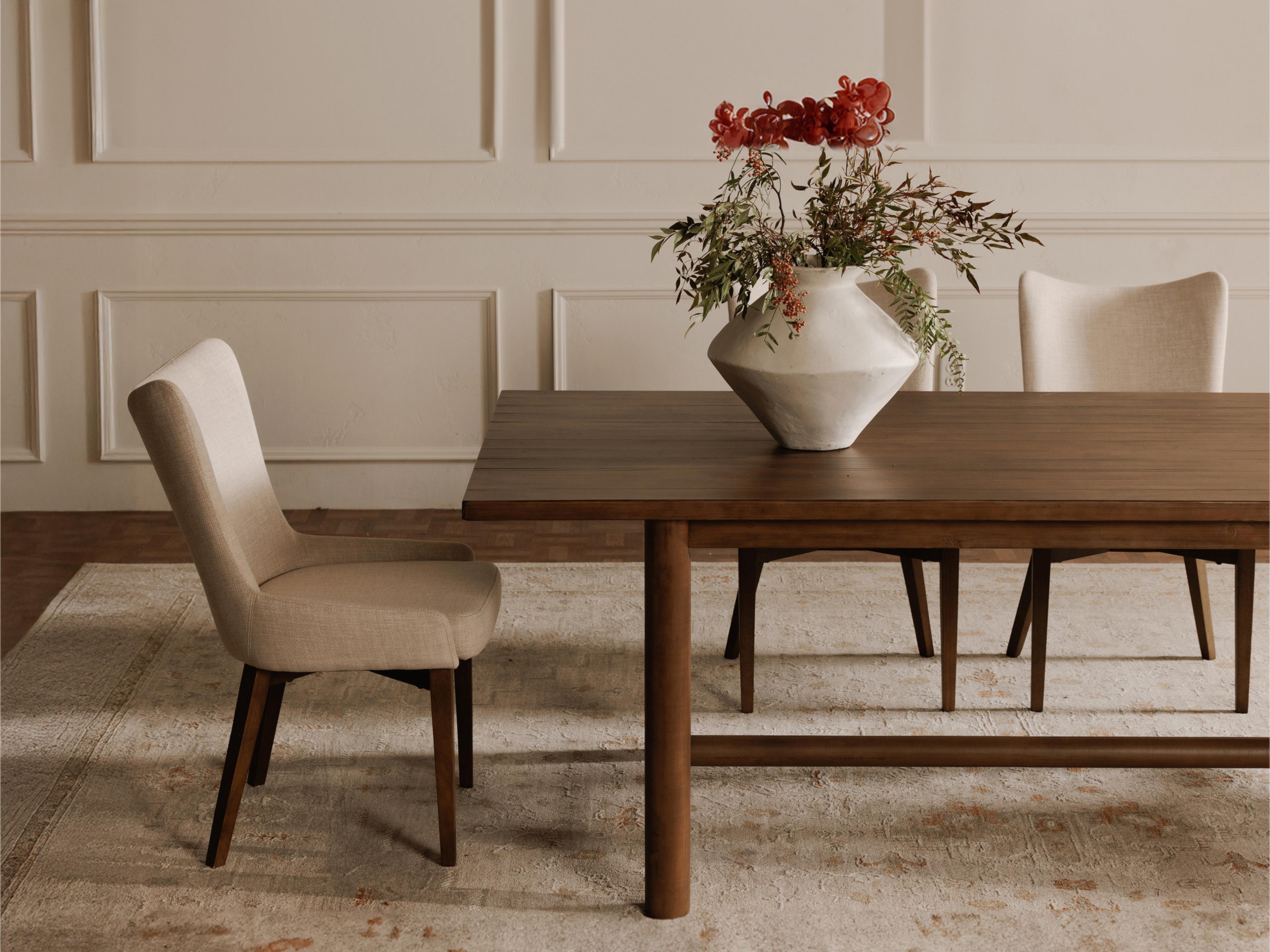 Moe's Home Potter Rubberwood Beige Upholstered Armless Dining Chair