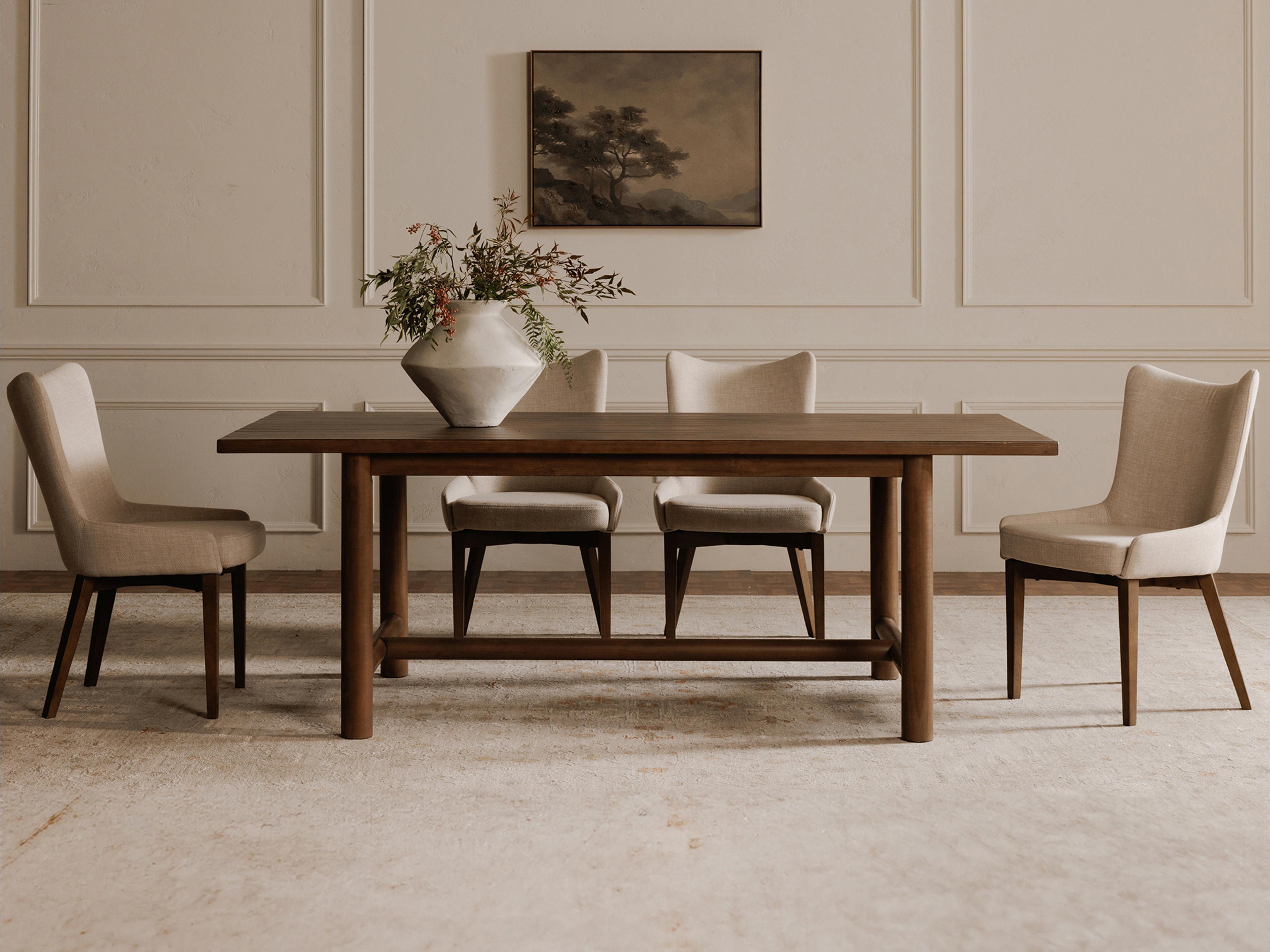 Moe's Home Potter Rubberwood Beige Upholstered Armless Dining Chair