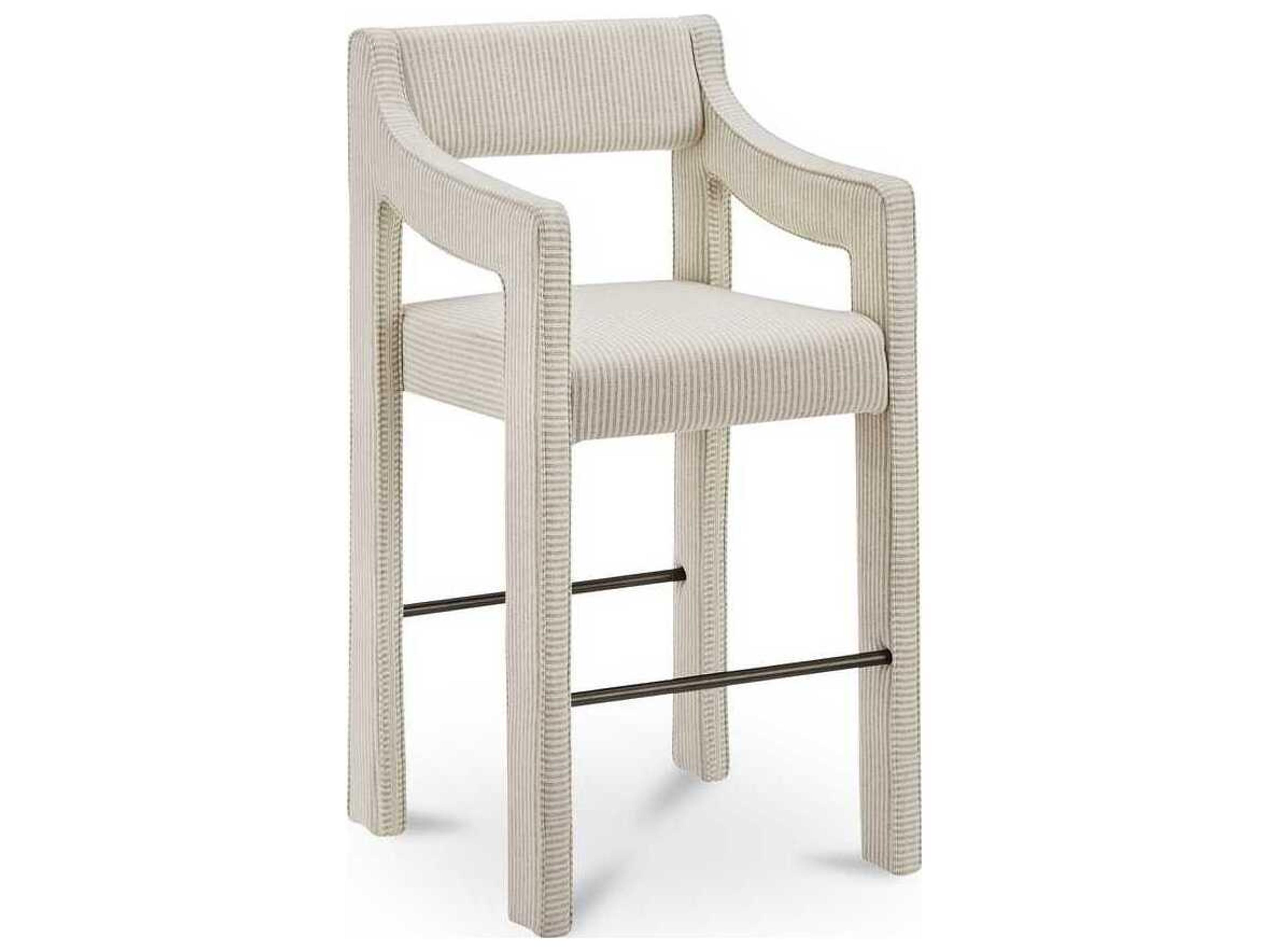 Elise Beige Stripe Upholstered Solid Wood Counter Stool