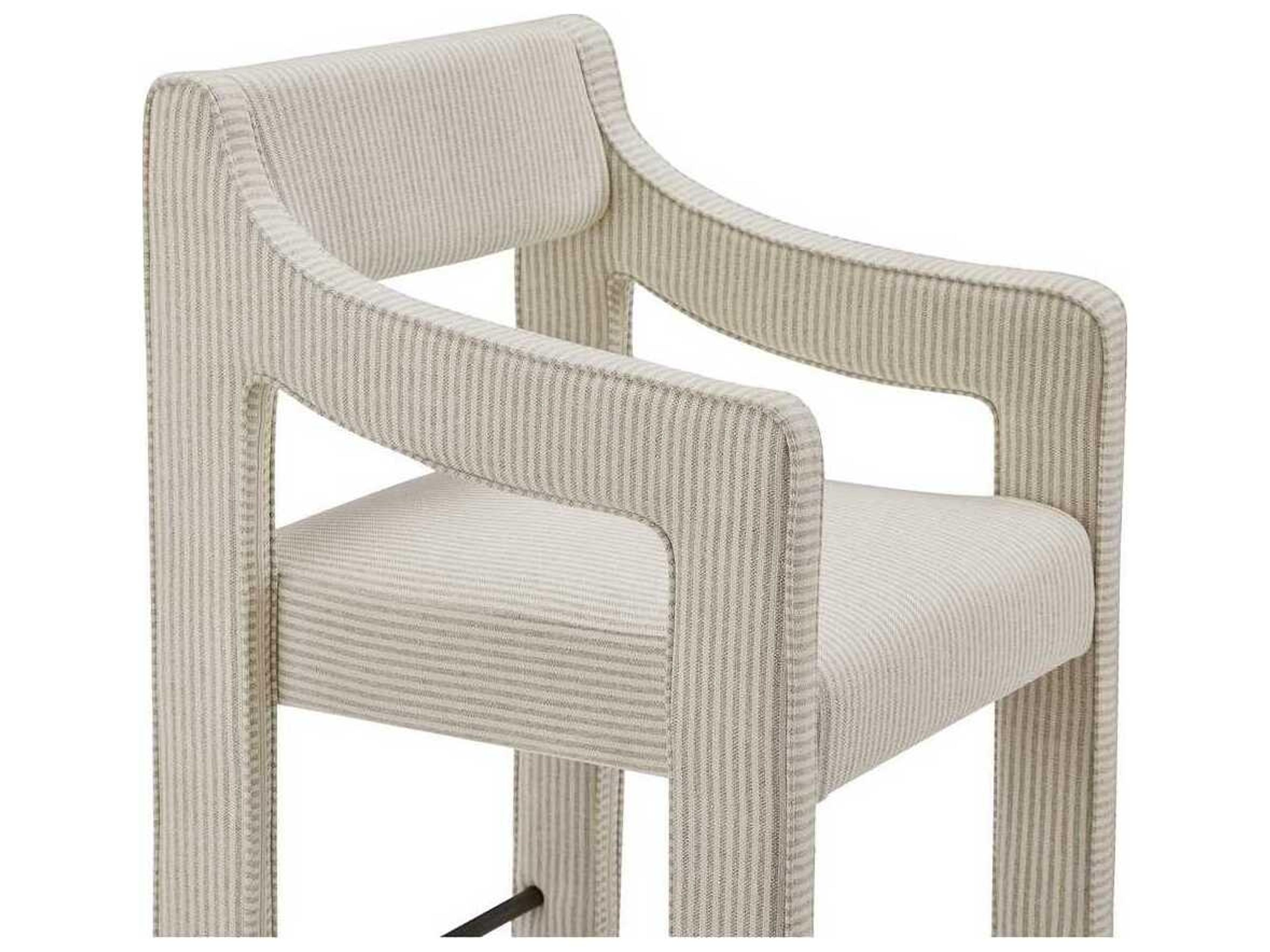 Moe's Home Elise Beige Stripe Upholstered Solid Wood Counter Stool