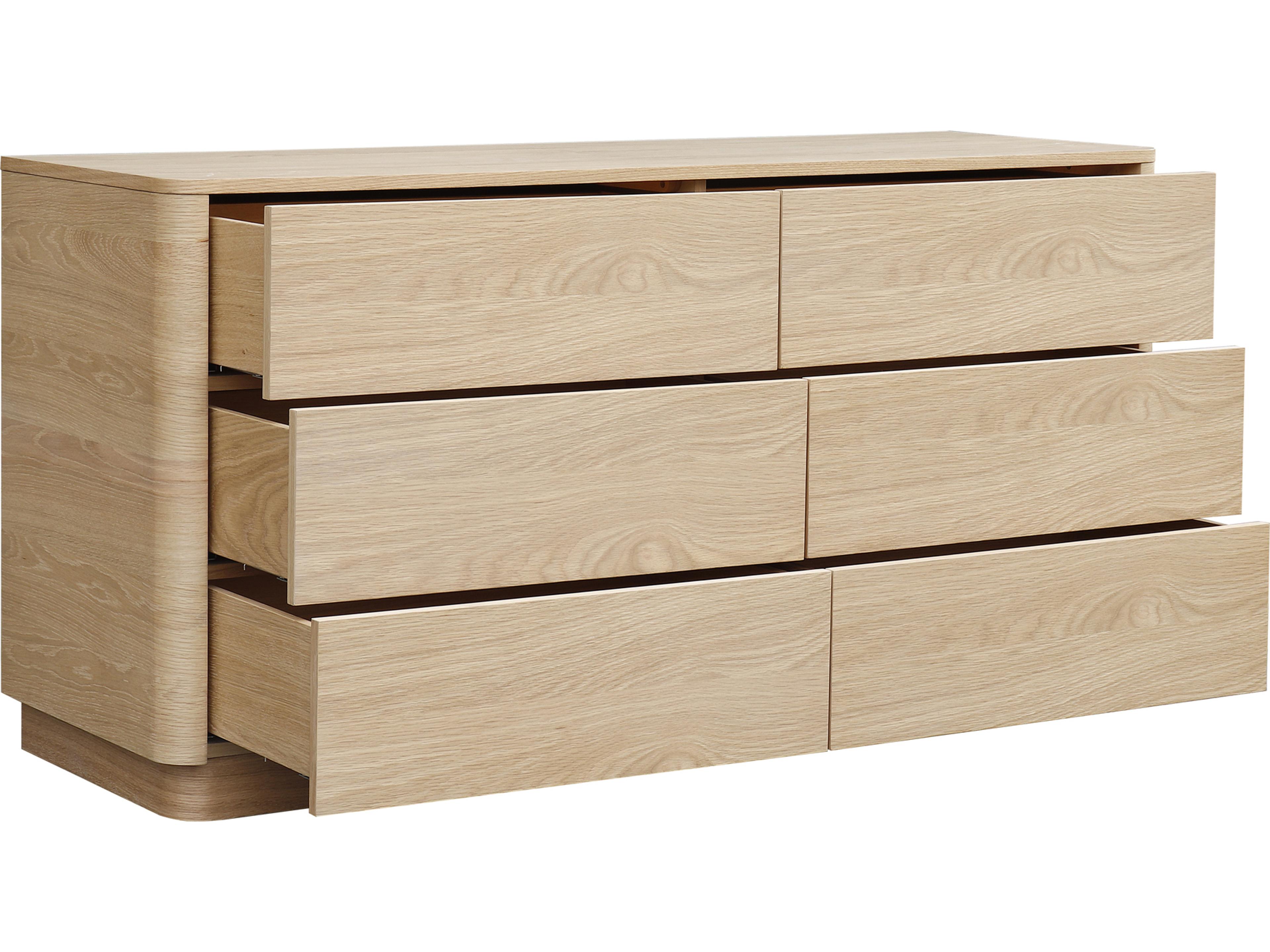 Moe's Home Round Off 6-Drawers Brown Oak Wood Double Dresser