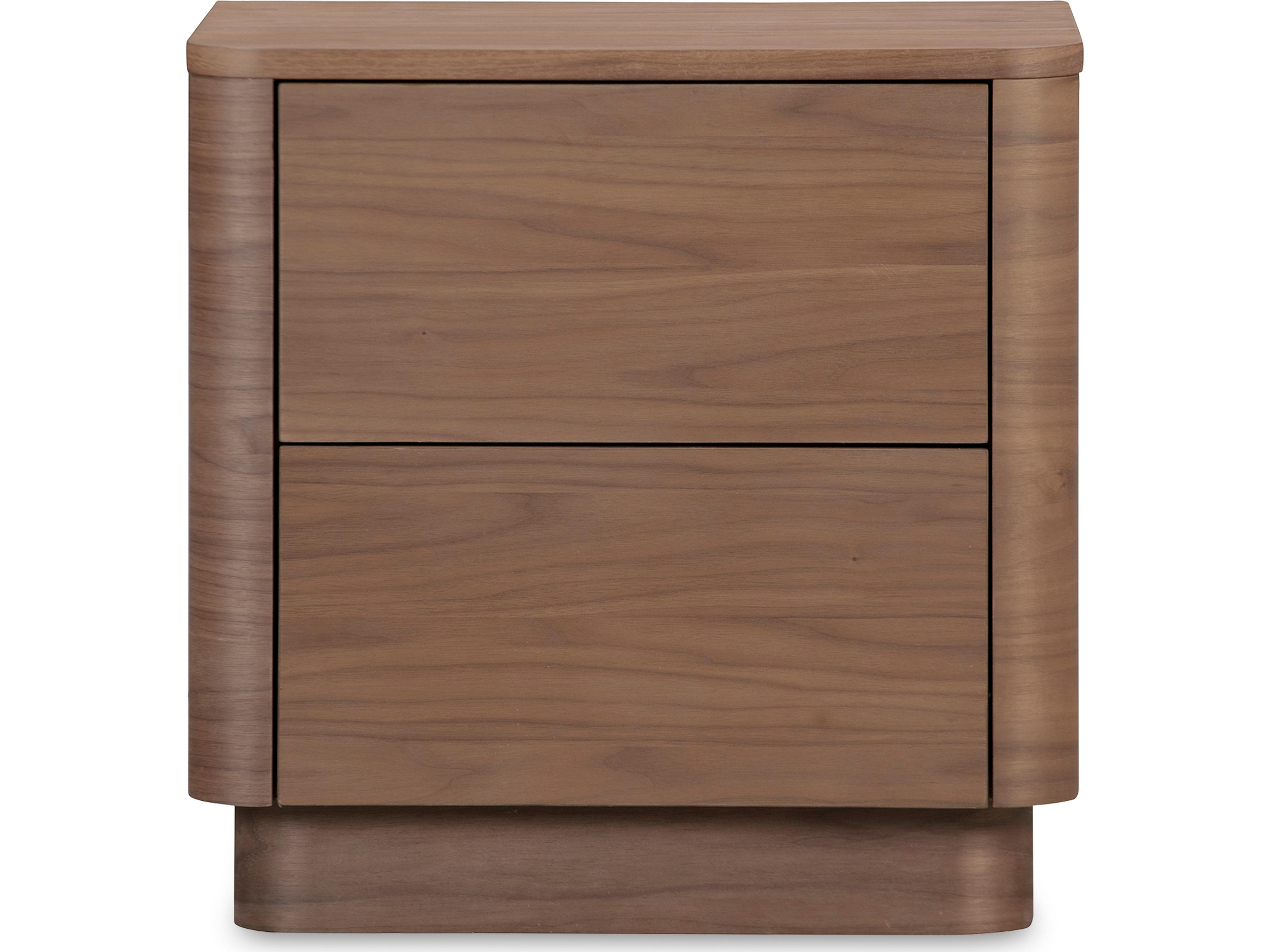 Round Off 2-Drawers Rubberwood Nightstand