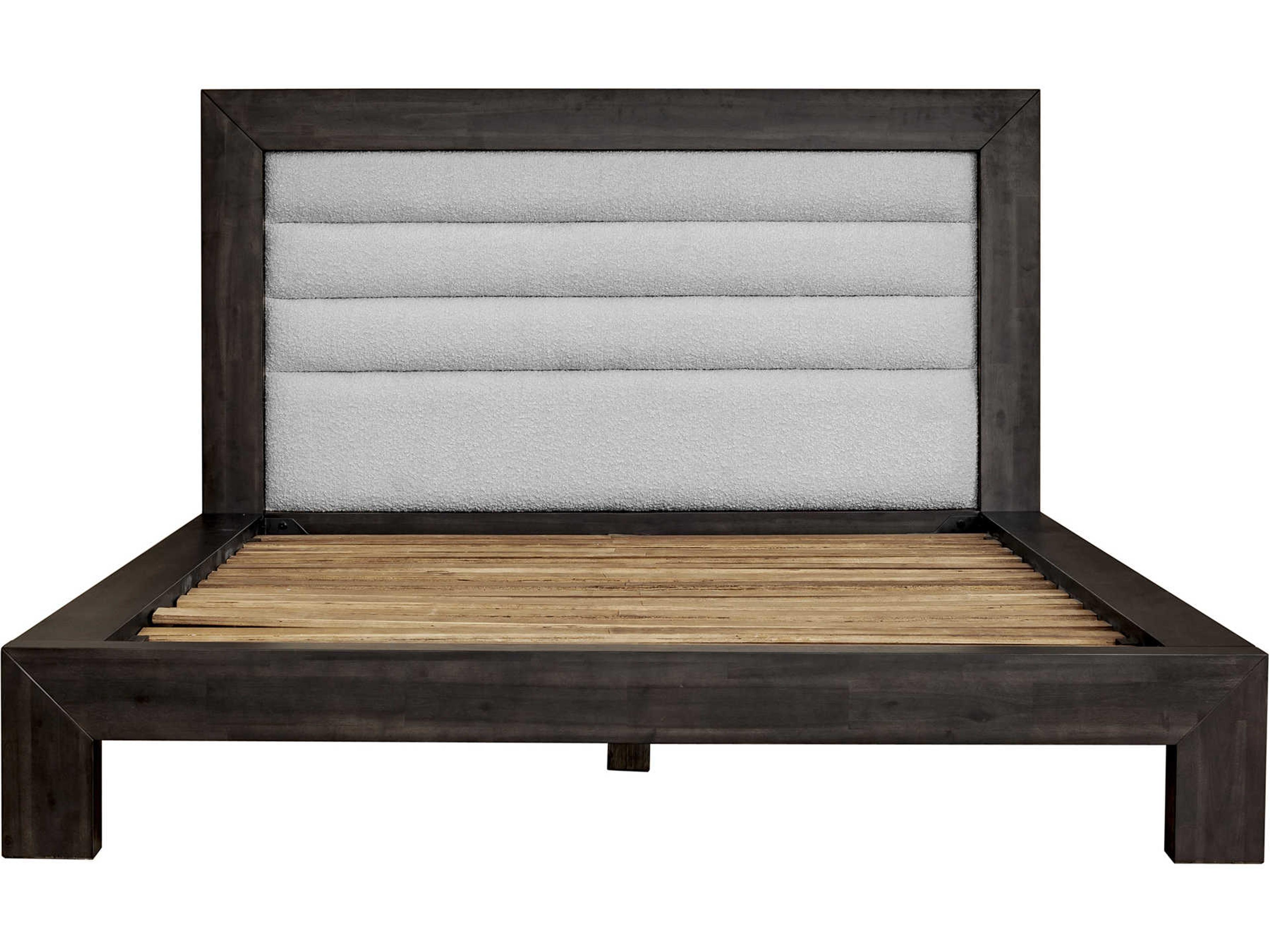 Moe's Home Dark Grey White Cream Acacia Wood Upholstered King Platform Bed