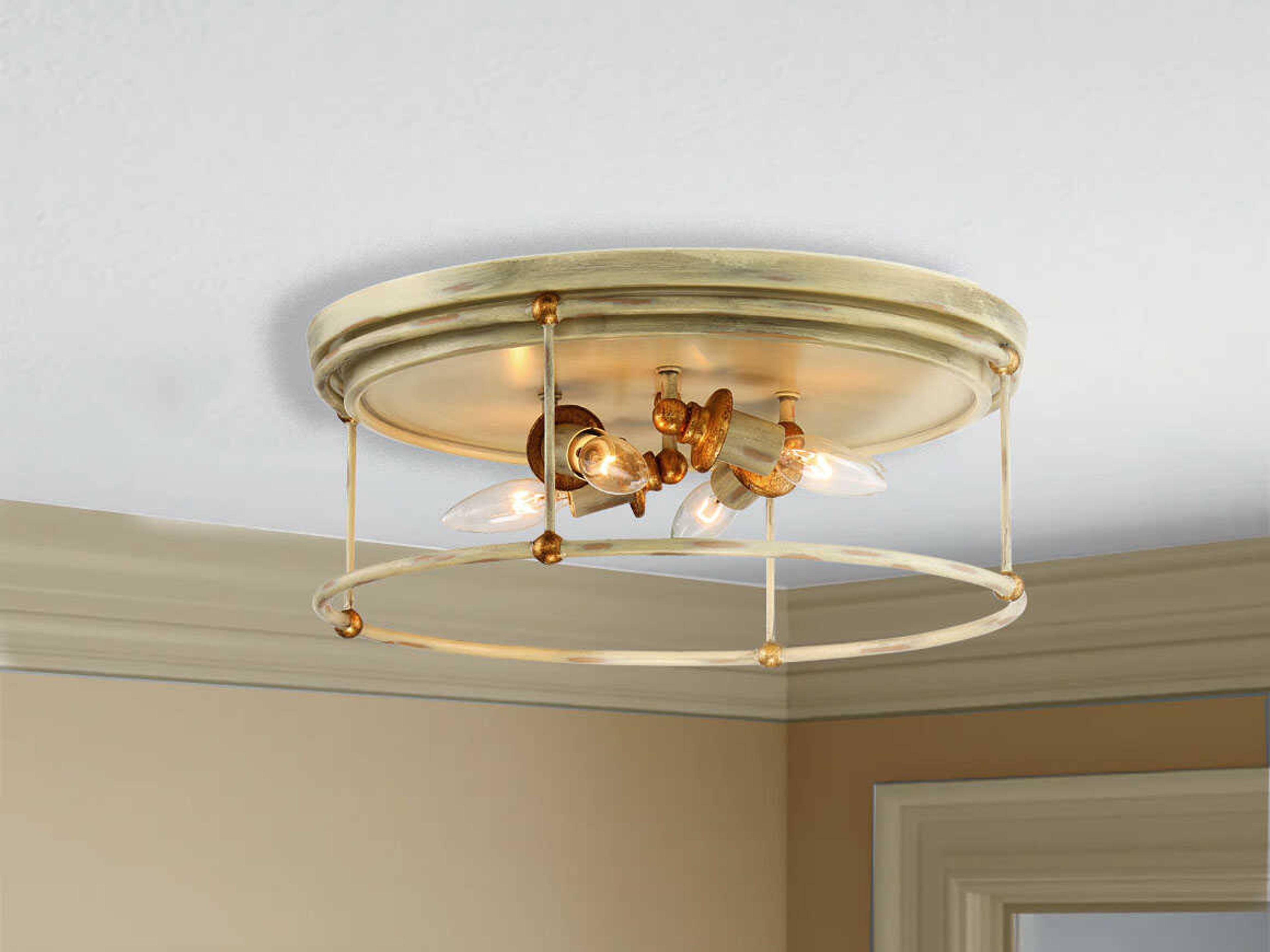 Minka Lavery Westchester County 4-Light Farm House White Gilded Gold Leaf Off Flush Mount