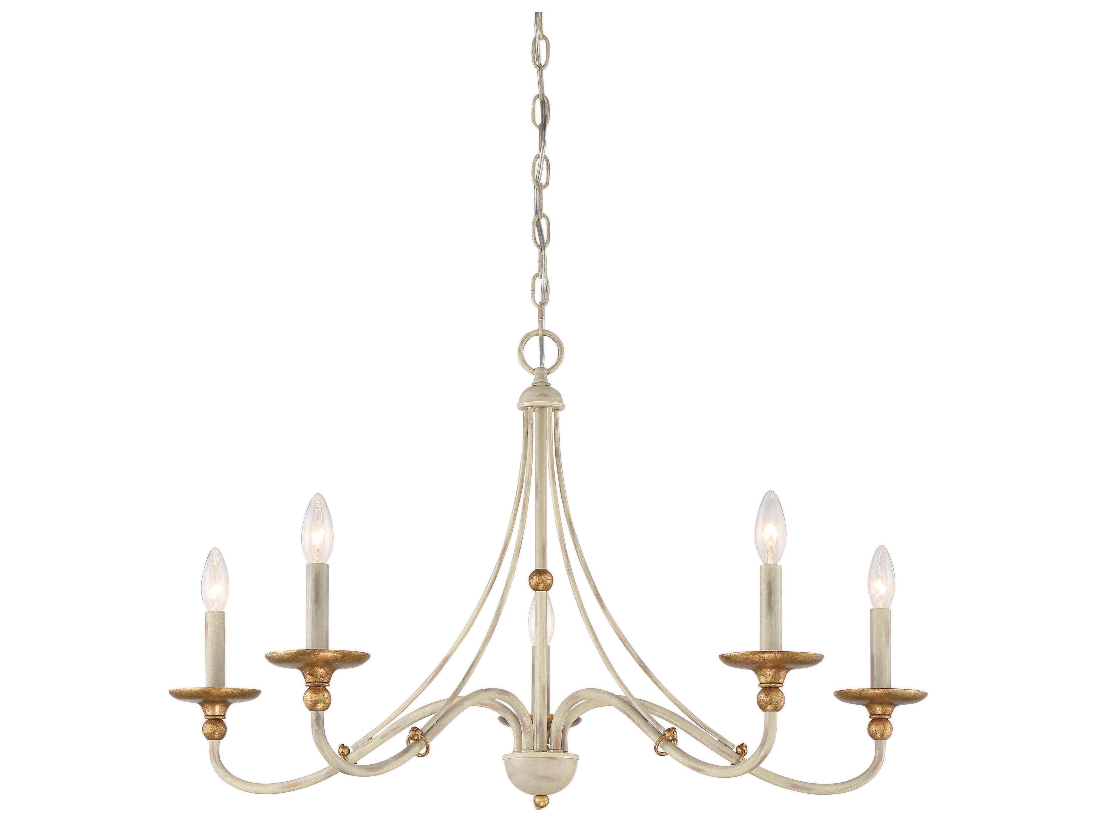 Westchester County 5-Light Farm House White Gilded Gold Leaf Off Candelabra Chandelier