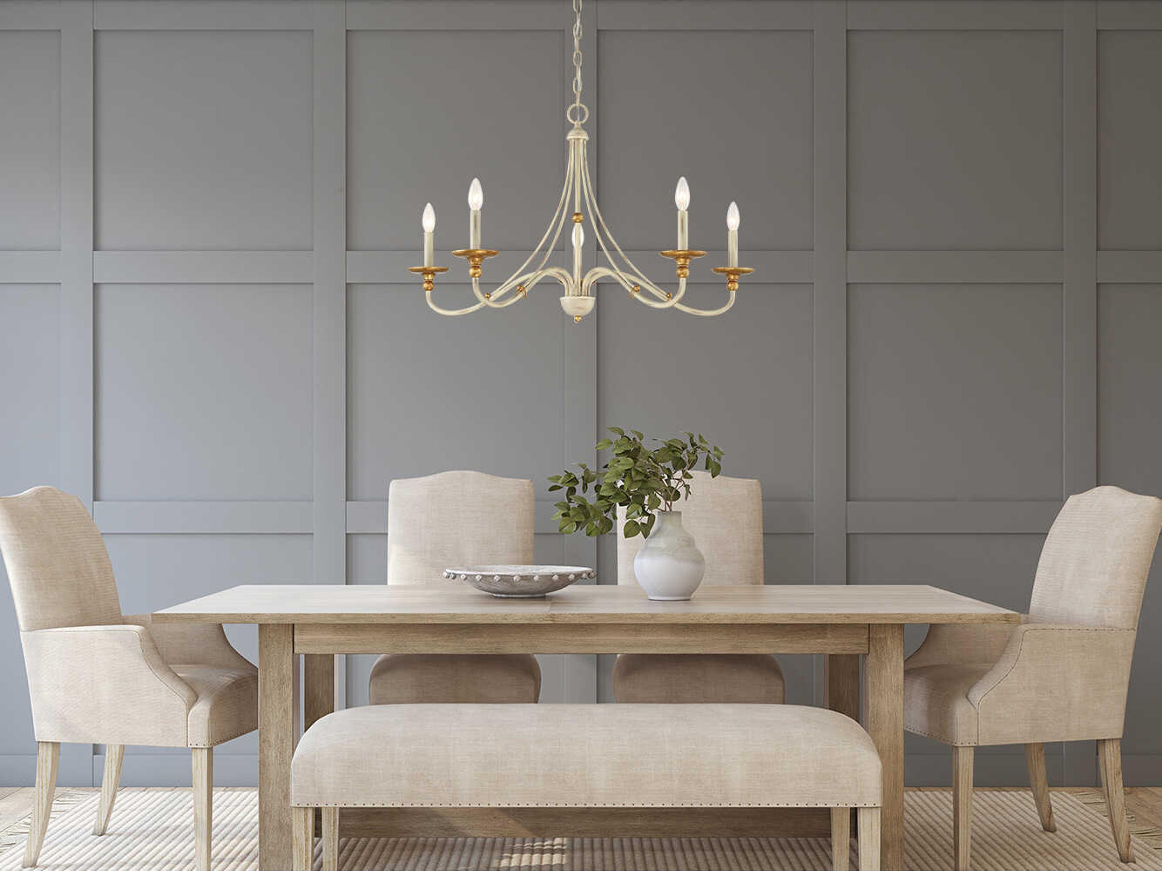 Minka Lavery Westchester County 5-Light Farm House White Gilded Gold Leaf Off Candelabra Chandelier