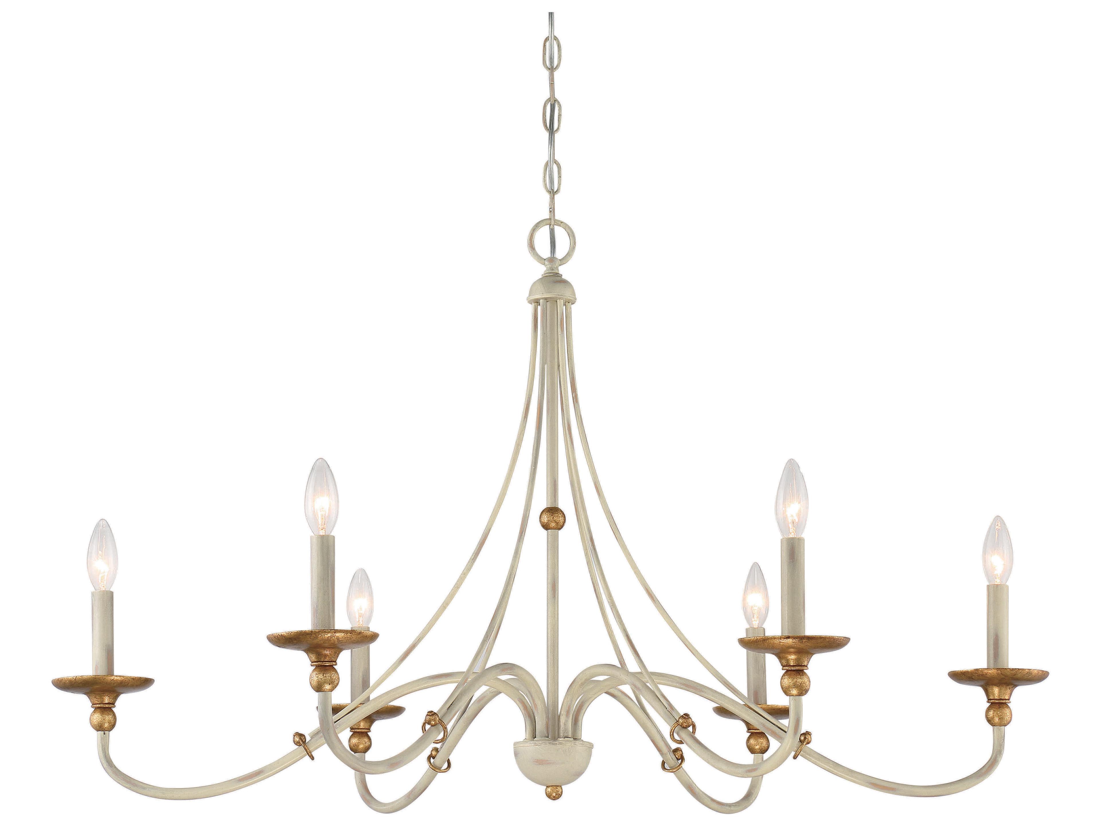 Westchester County 6-Light Farm House White Gilded Gold Leaf Off Candelabra Chandelier