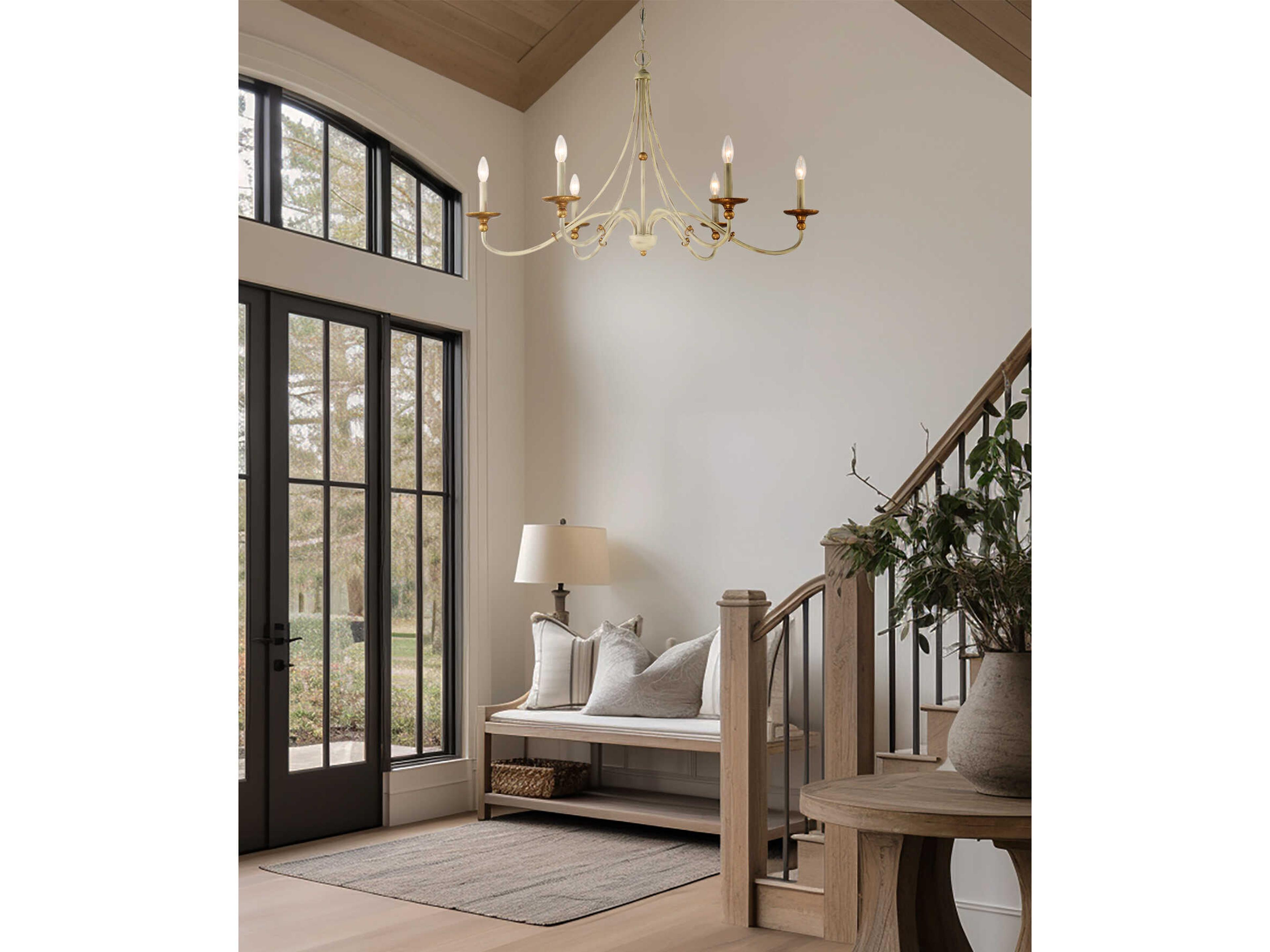 Minka Lavery Westchester County 6-Light Farm House White Gilded Gold Leaf Off Candelabra Chandelier