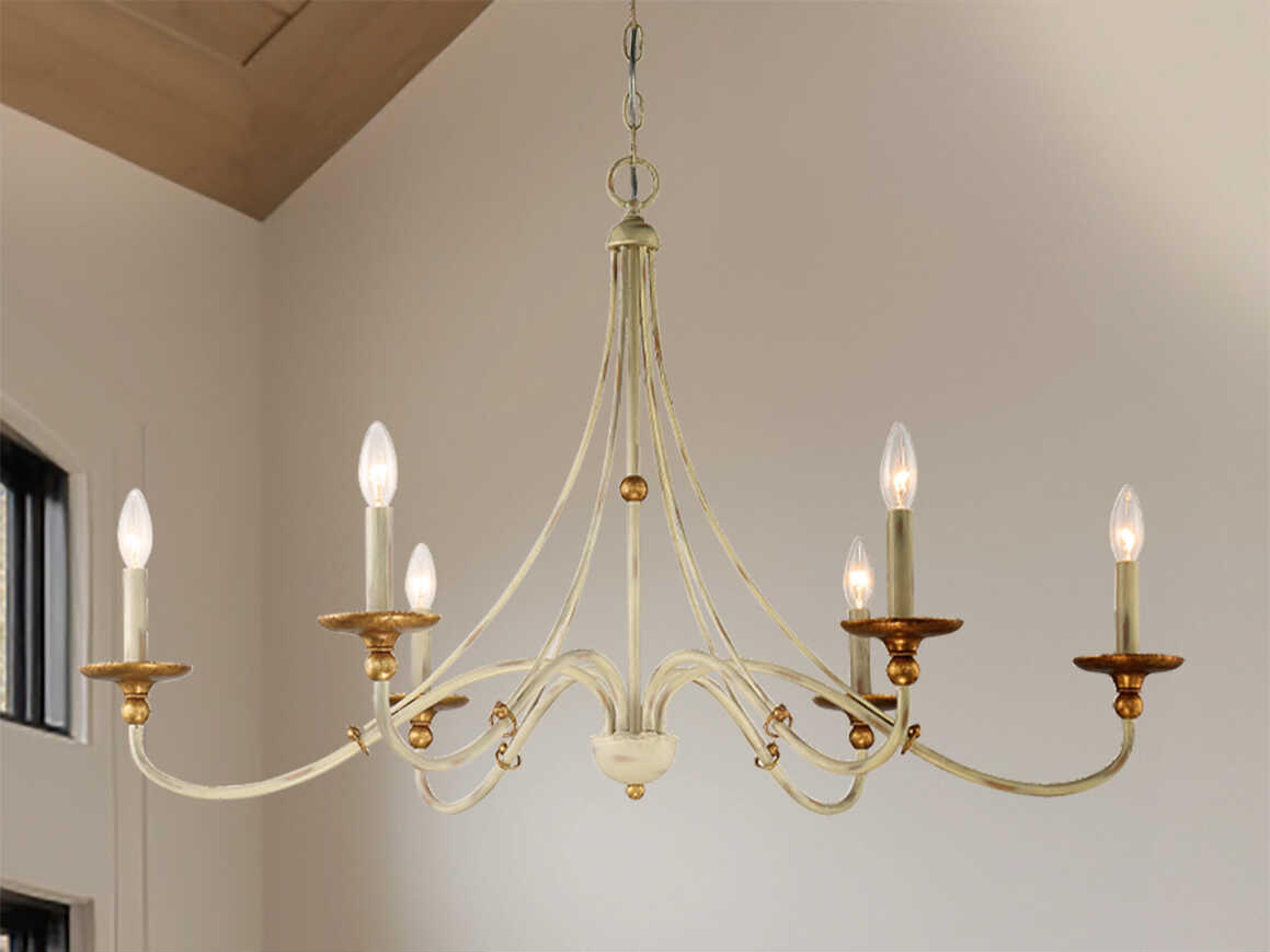 Minka Lavery Westchester County 6-Light Farm House White Gilded Gold Leaf Off Candelabra Chandelier