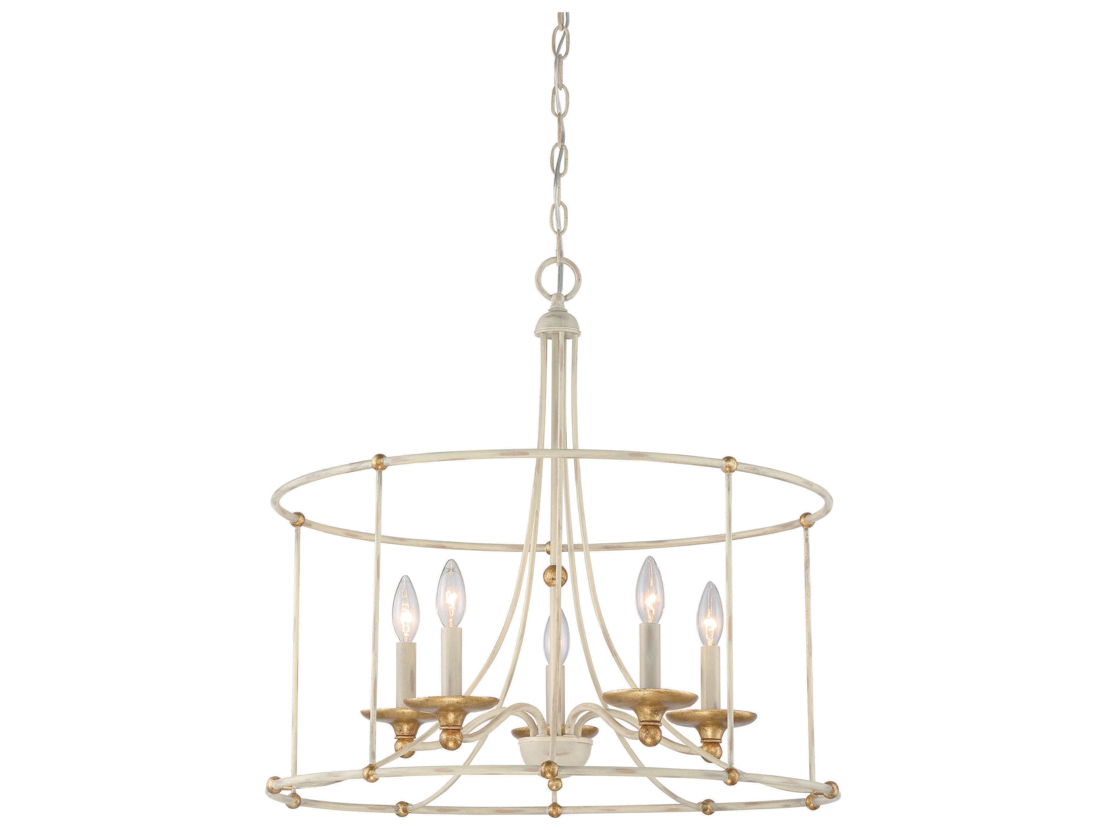 Westchester County 5-Light Farm House White Gilded Gold Leaf Off Candelabra Chandelier