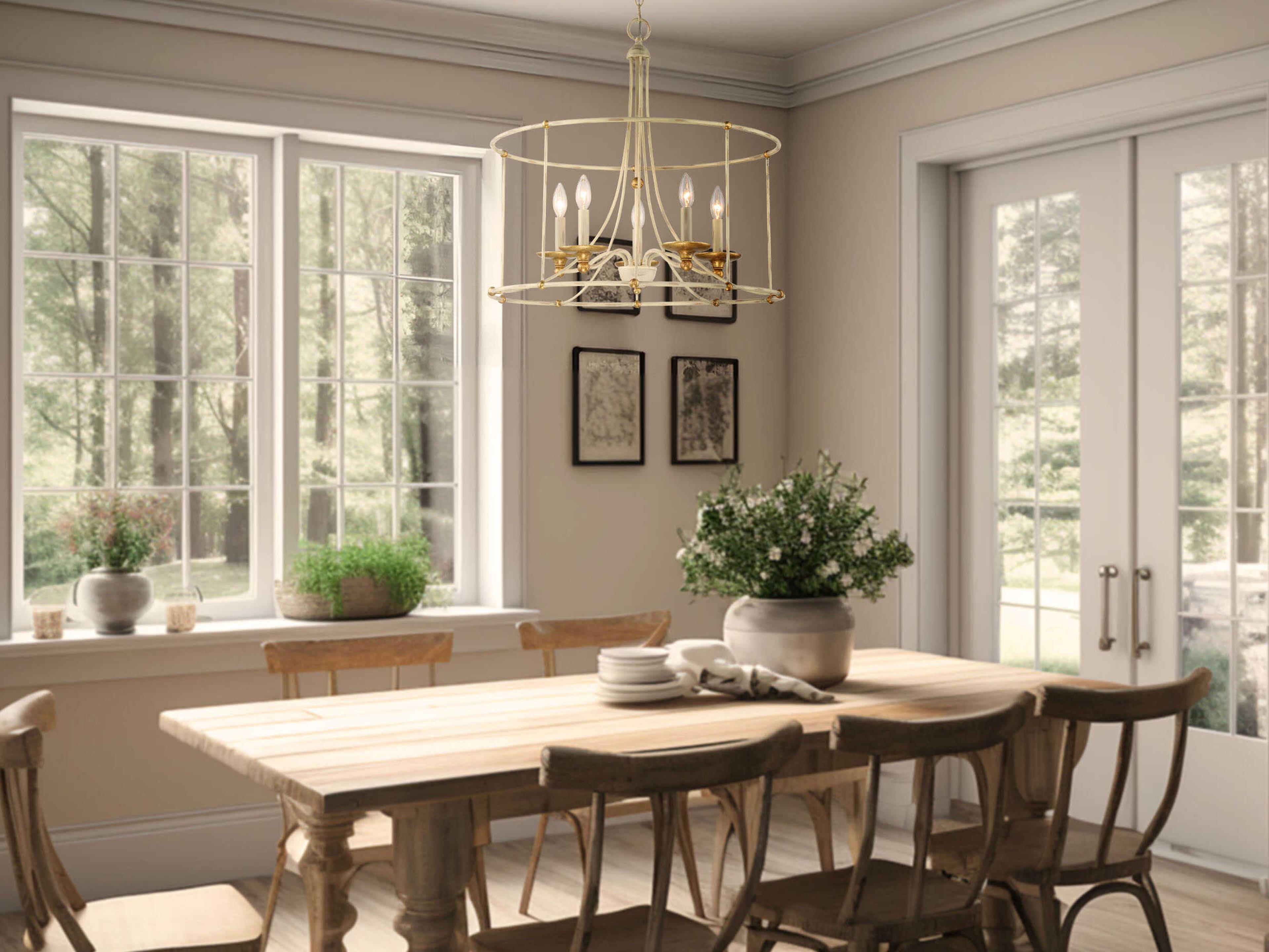 Minka Lavery Westchester County 5-Light Farm House White Gilded Gold Leaf Off Candelabra Chandelier