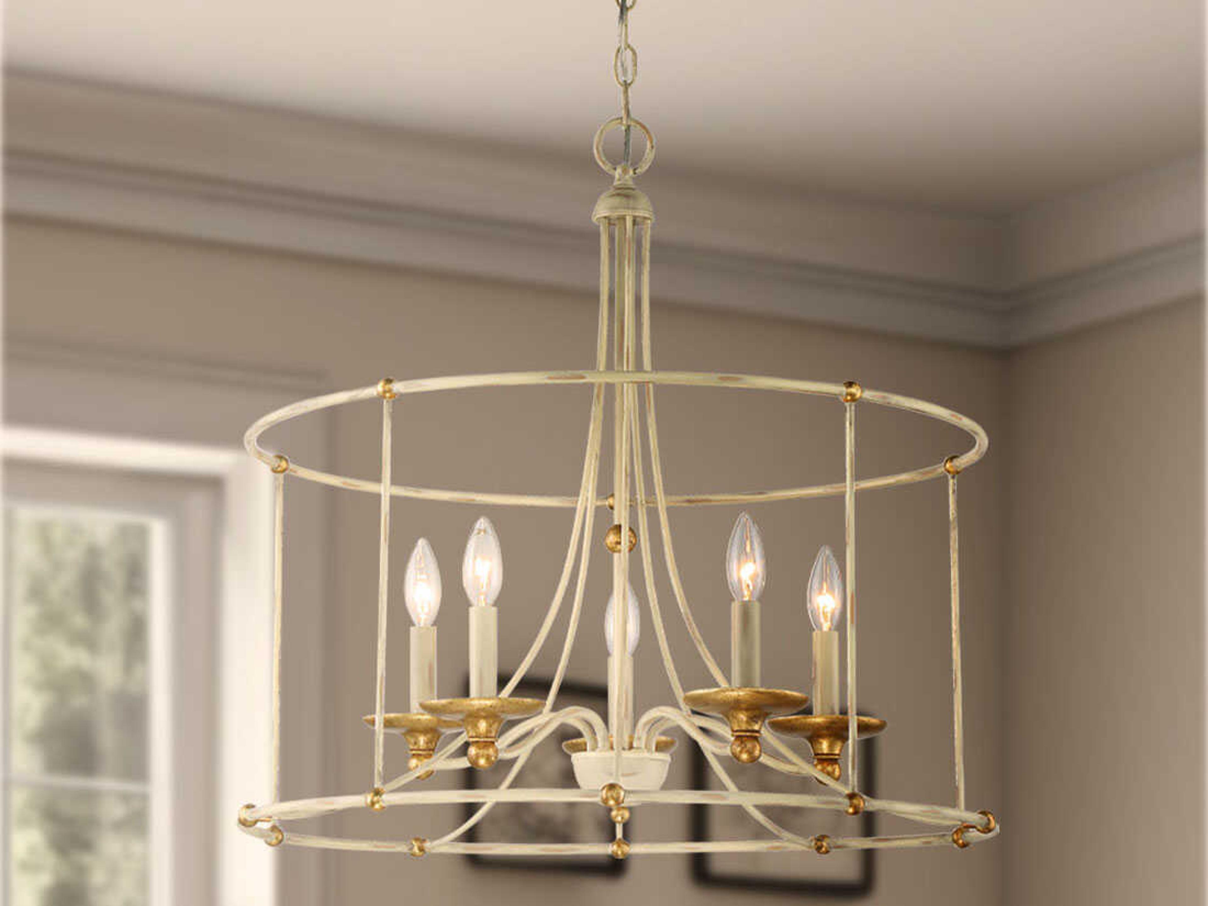 Minka Lavery Westchester County 5-Light Farm House White Gilded Gold Leaf Off Candelabra Chandelier