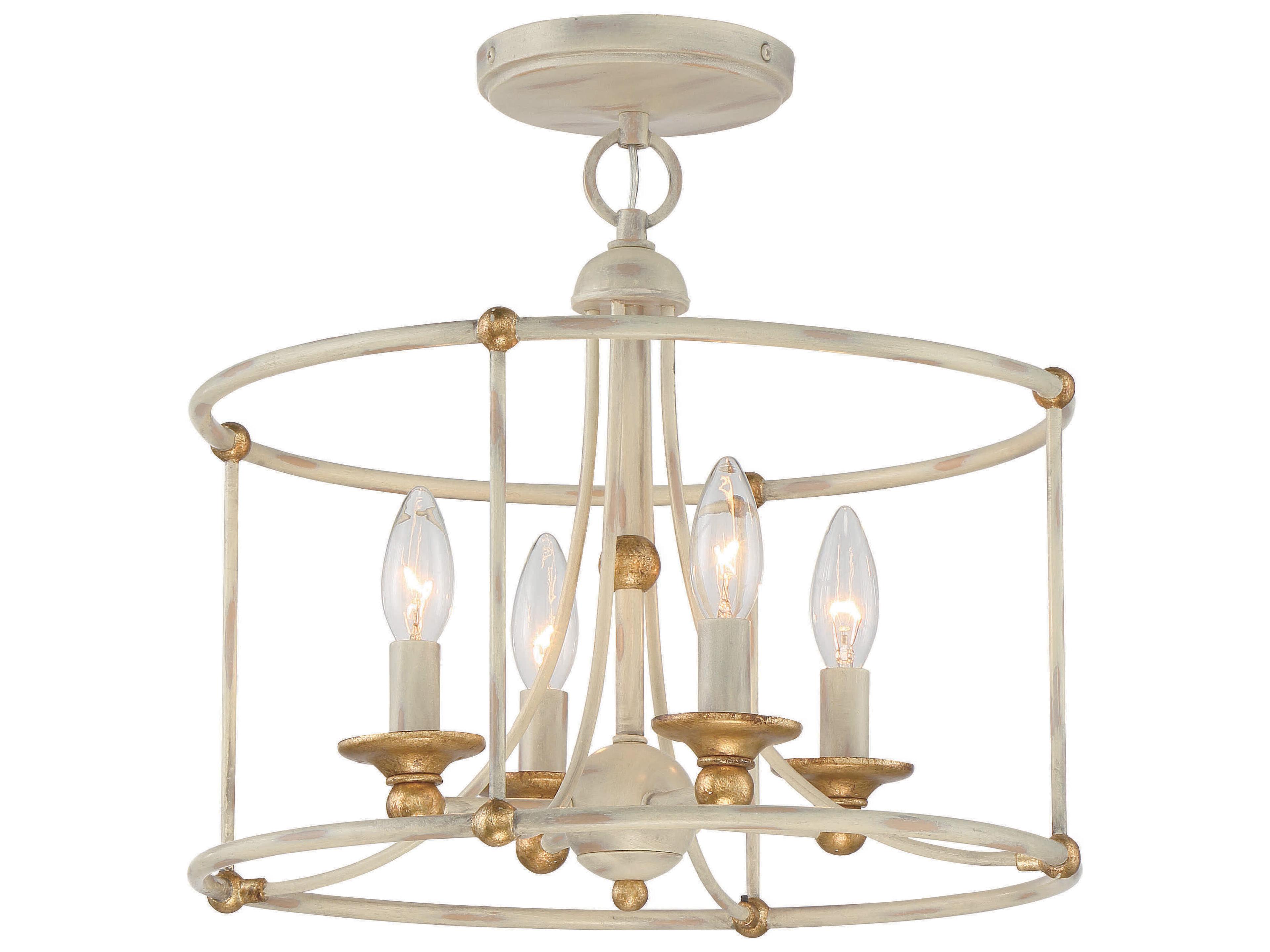 Westchester County 4-Light Farm House White Gilded Gold Leaf Off Semi Flush Mount