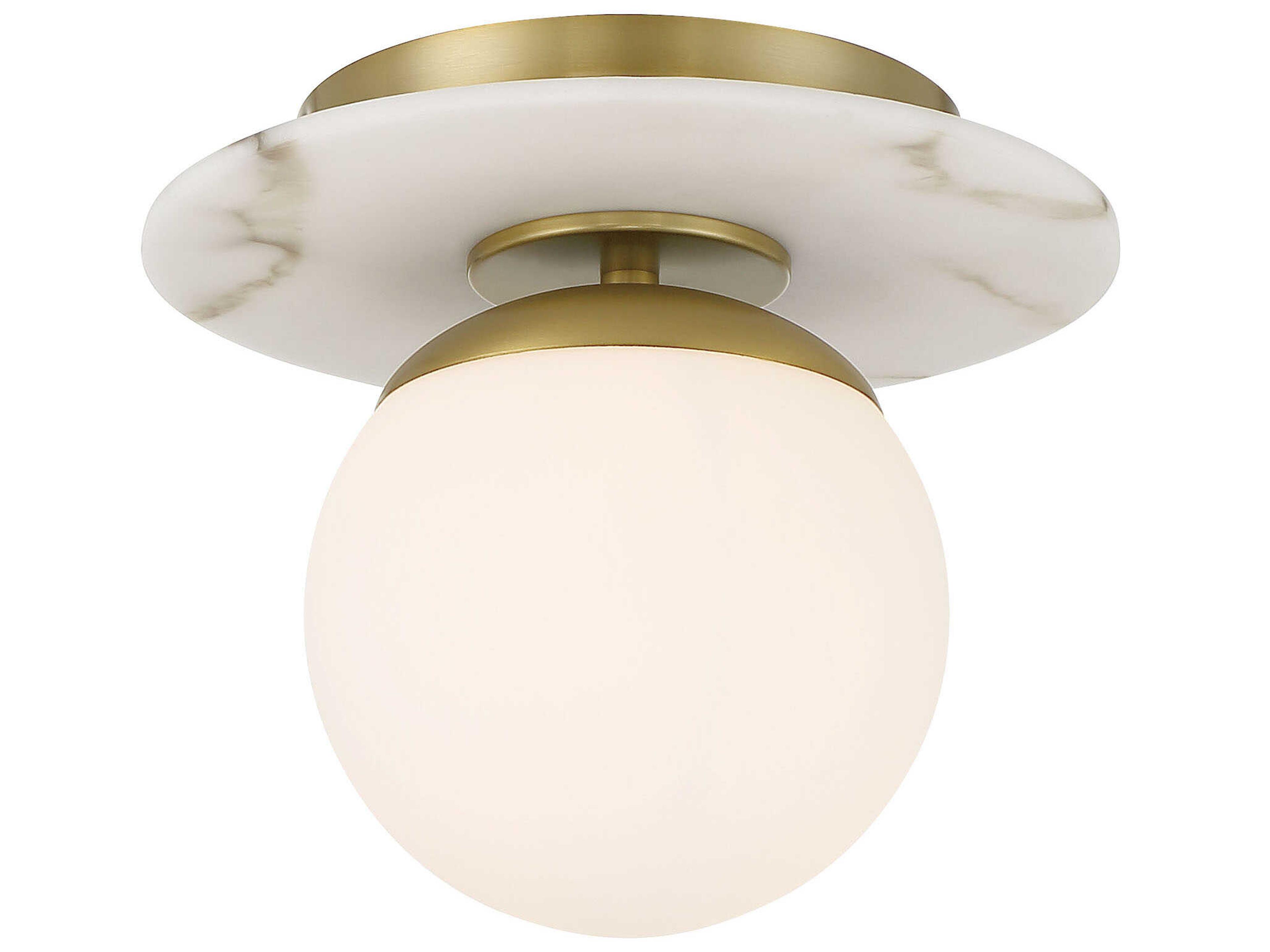 Orban 1-Light Soft Brass White Glass Globe Semi Flush Mount