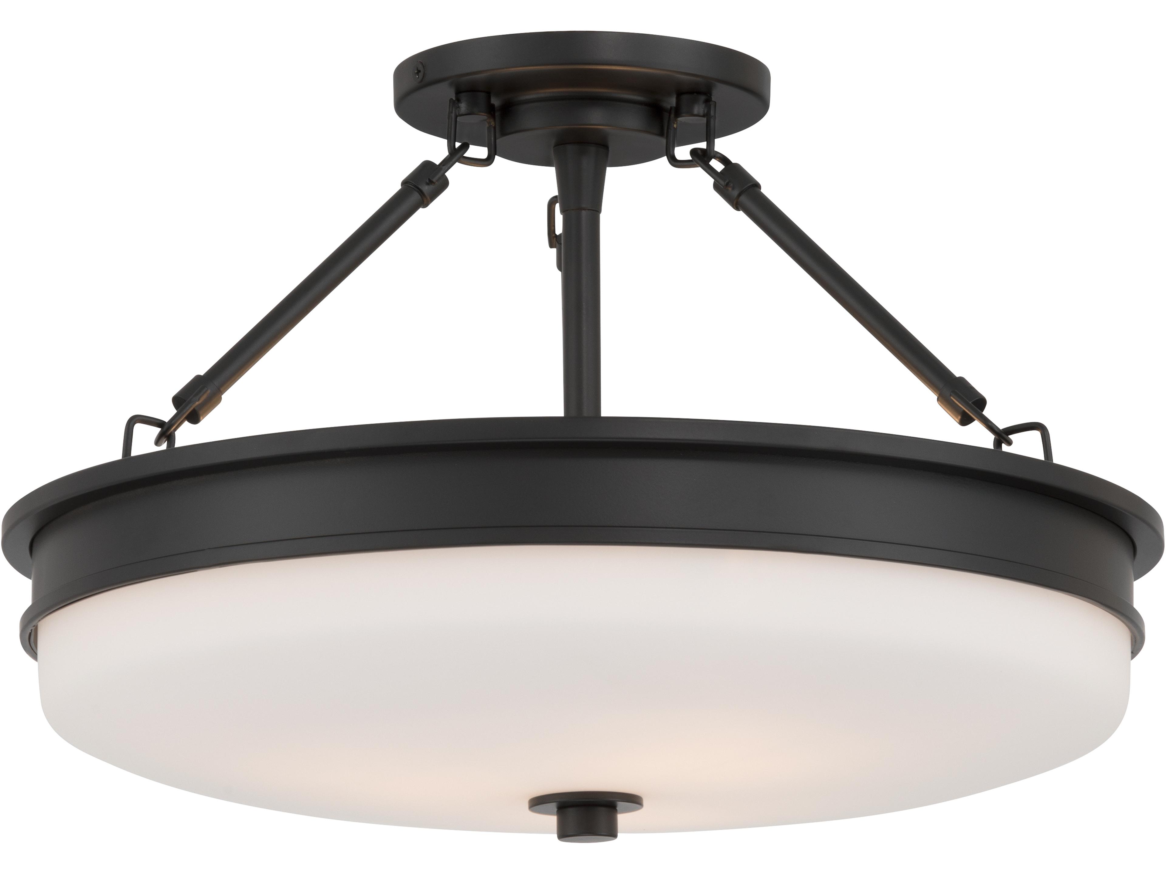 Halora 3-Light Dark Matte Black Round Semi Flush Mount