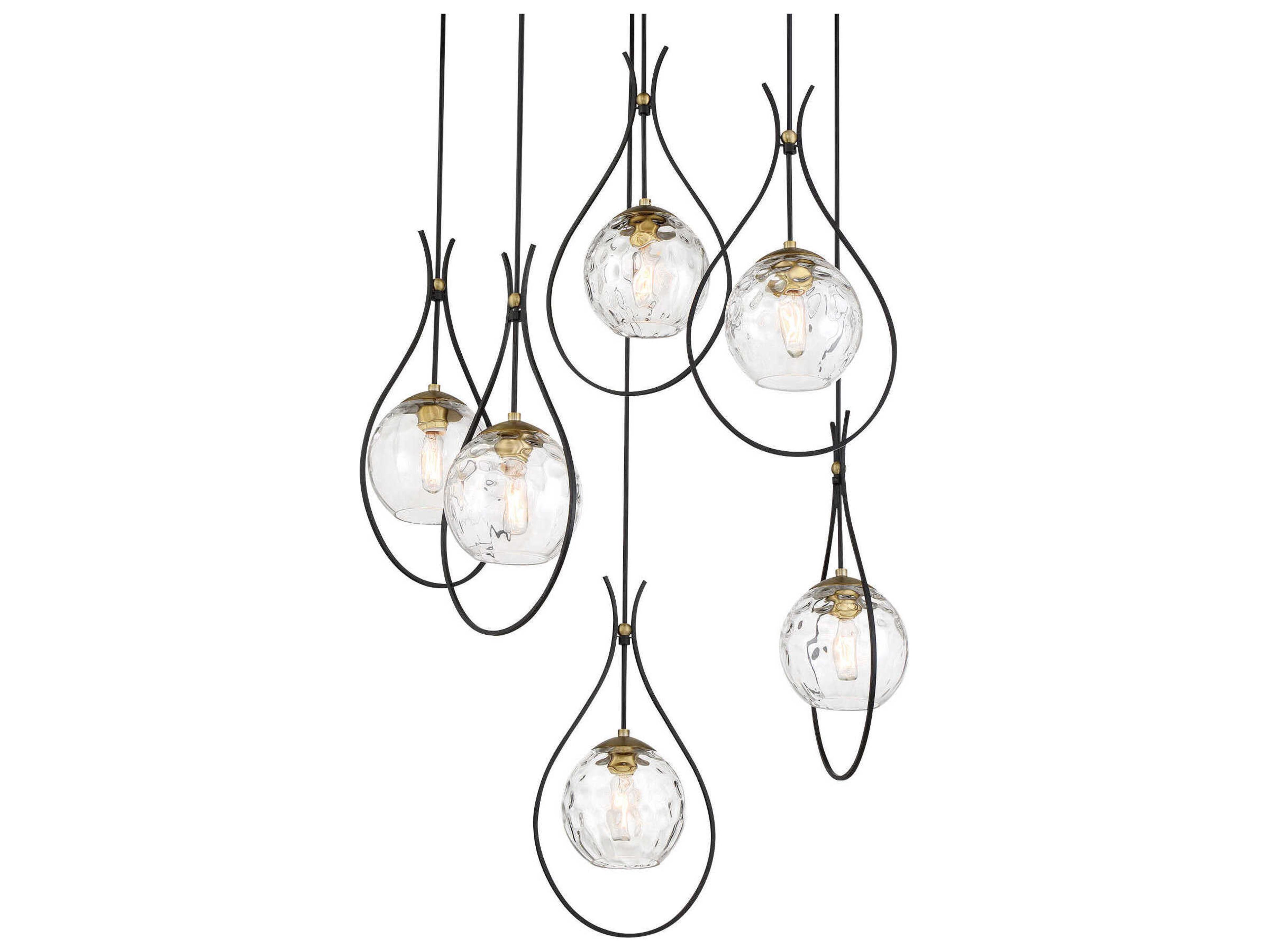 Cody 6-Light Coal Soft Brass Black Glass Globe Pendant