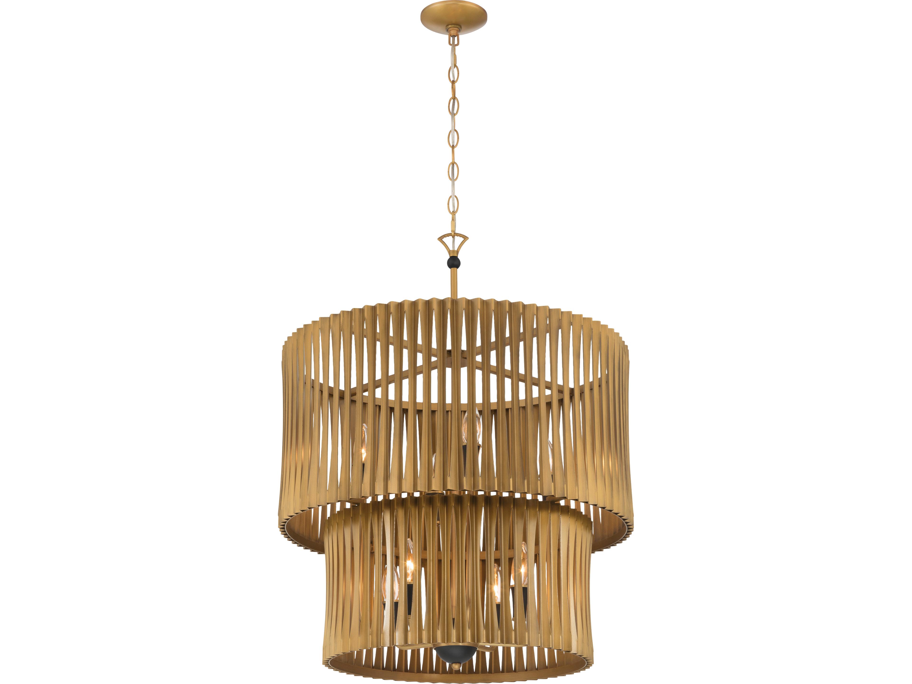 Aven 8-Light Sand Coal Black Brass Drum Tiered Pendant