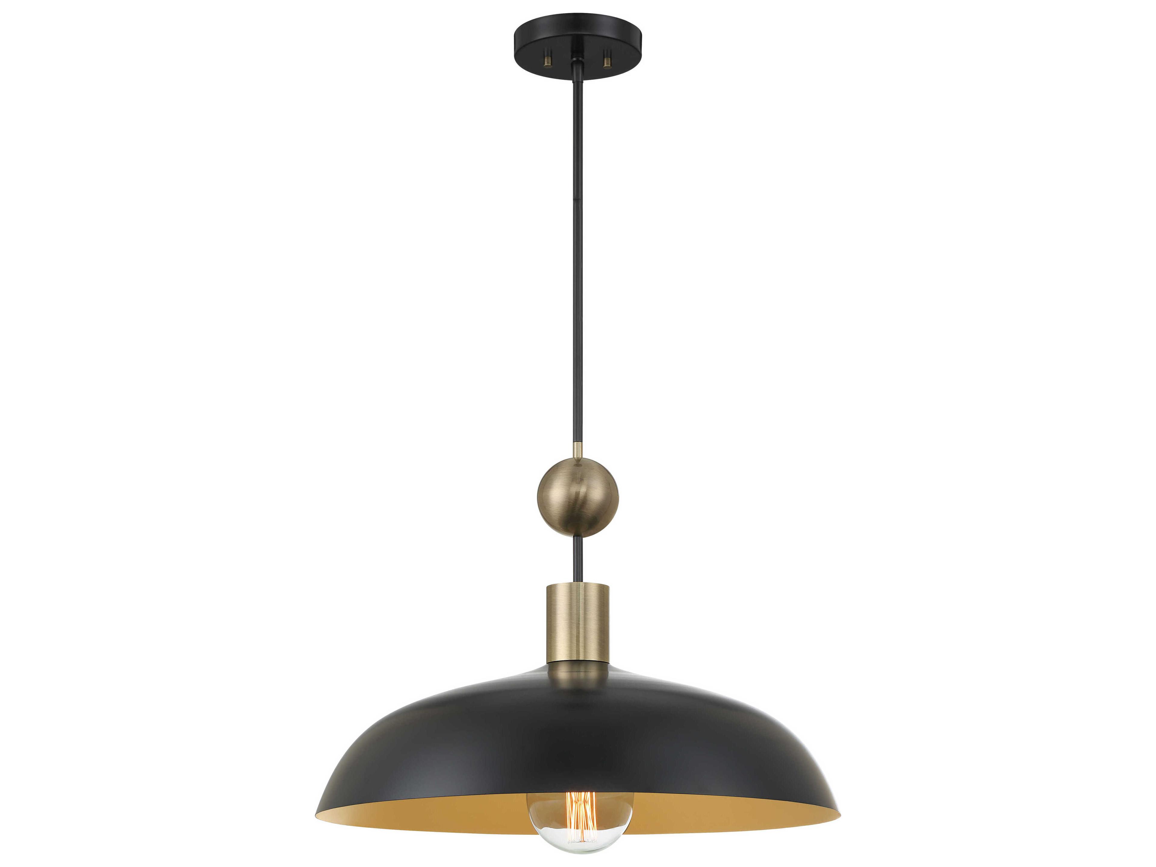 Biloxi 1-Light Coal Weathered Antique Brass Black Dome Pendant