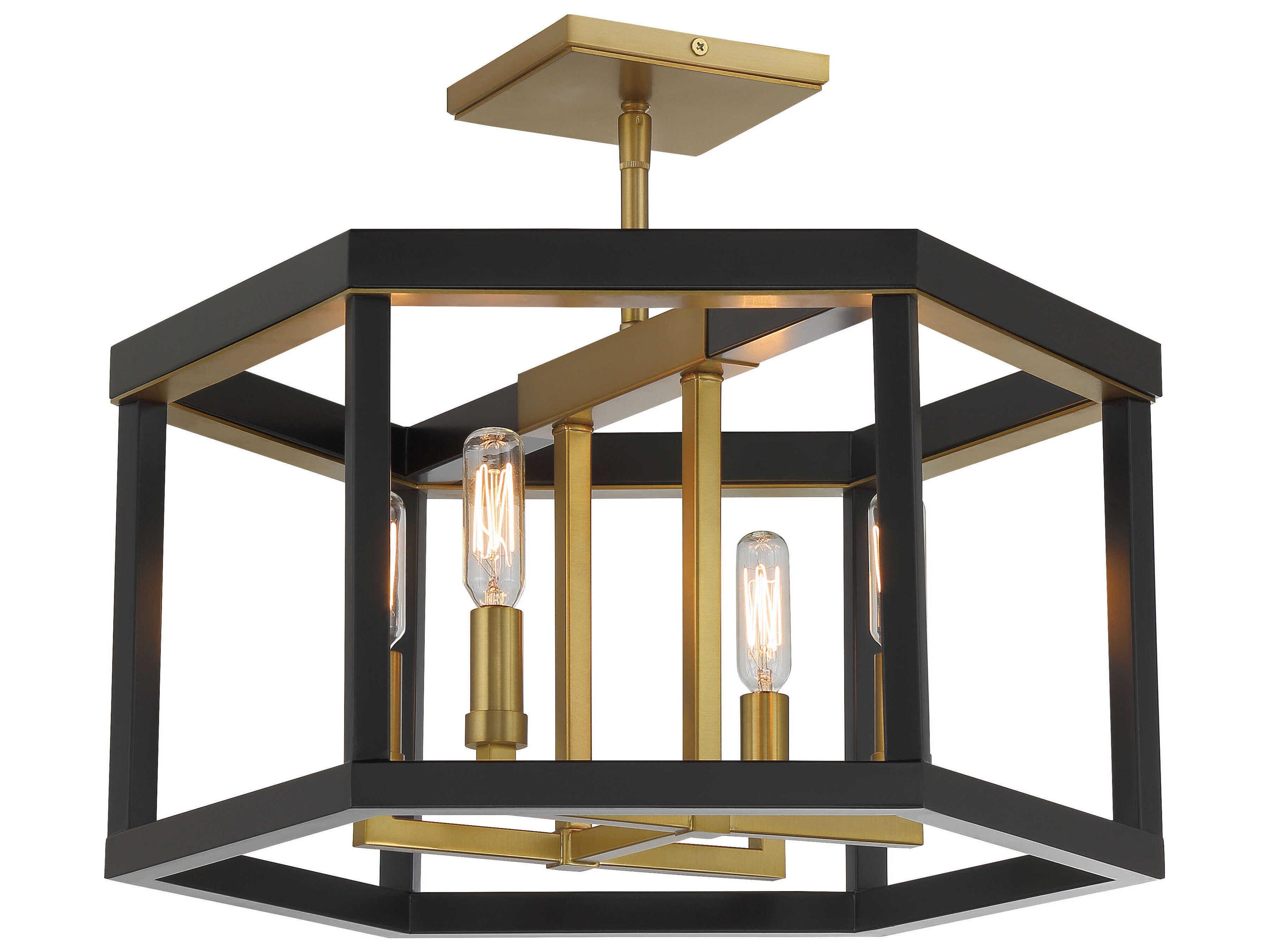 Union Estates 4-Light Coal Soft Brass Black Geometric Semi Flush Mount
