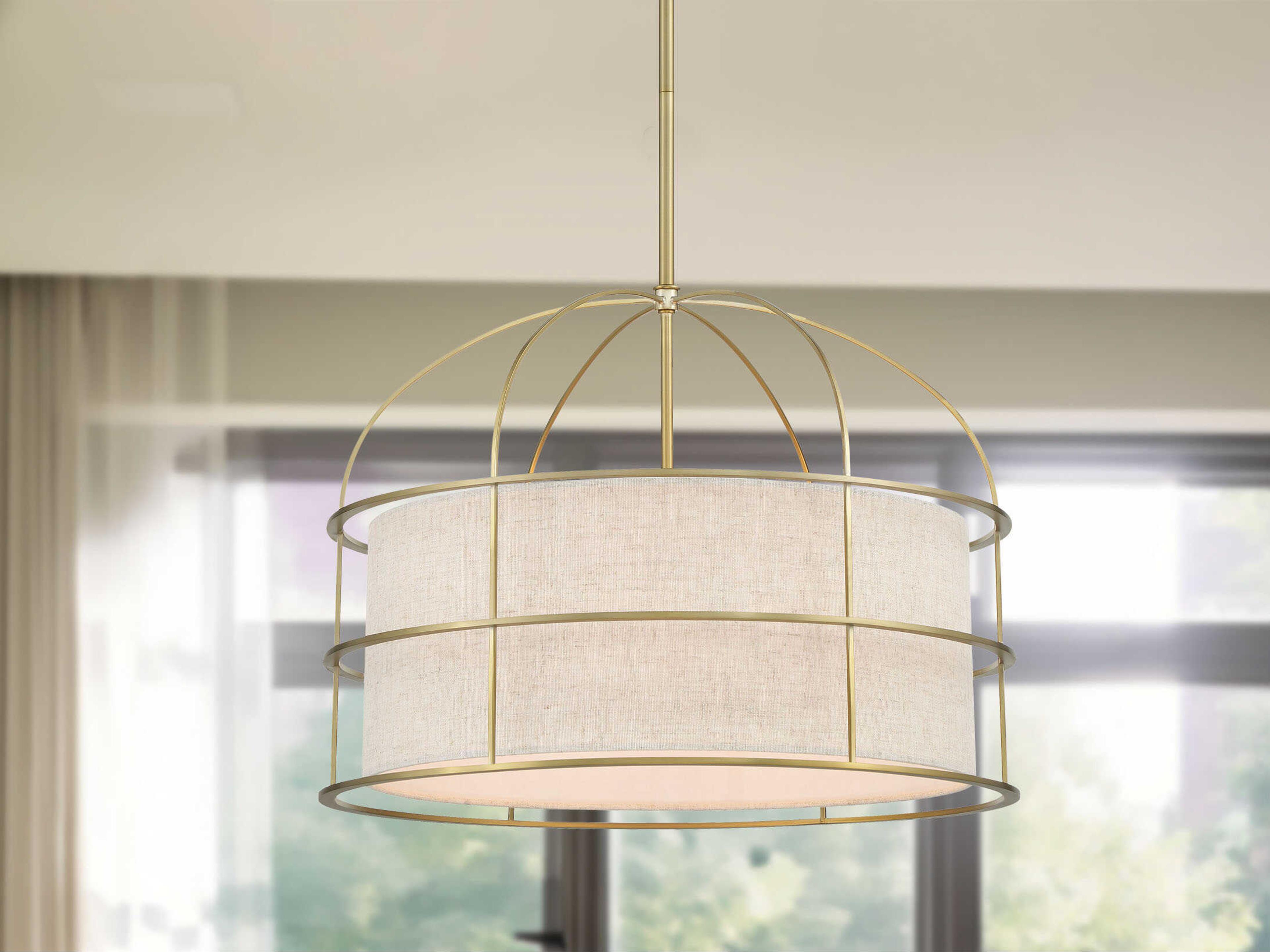 Minka Lavery Gateway Park 5-Light Soft Brass Drum Pendant