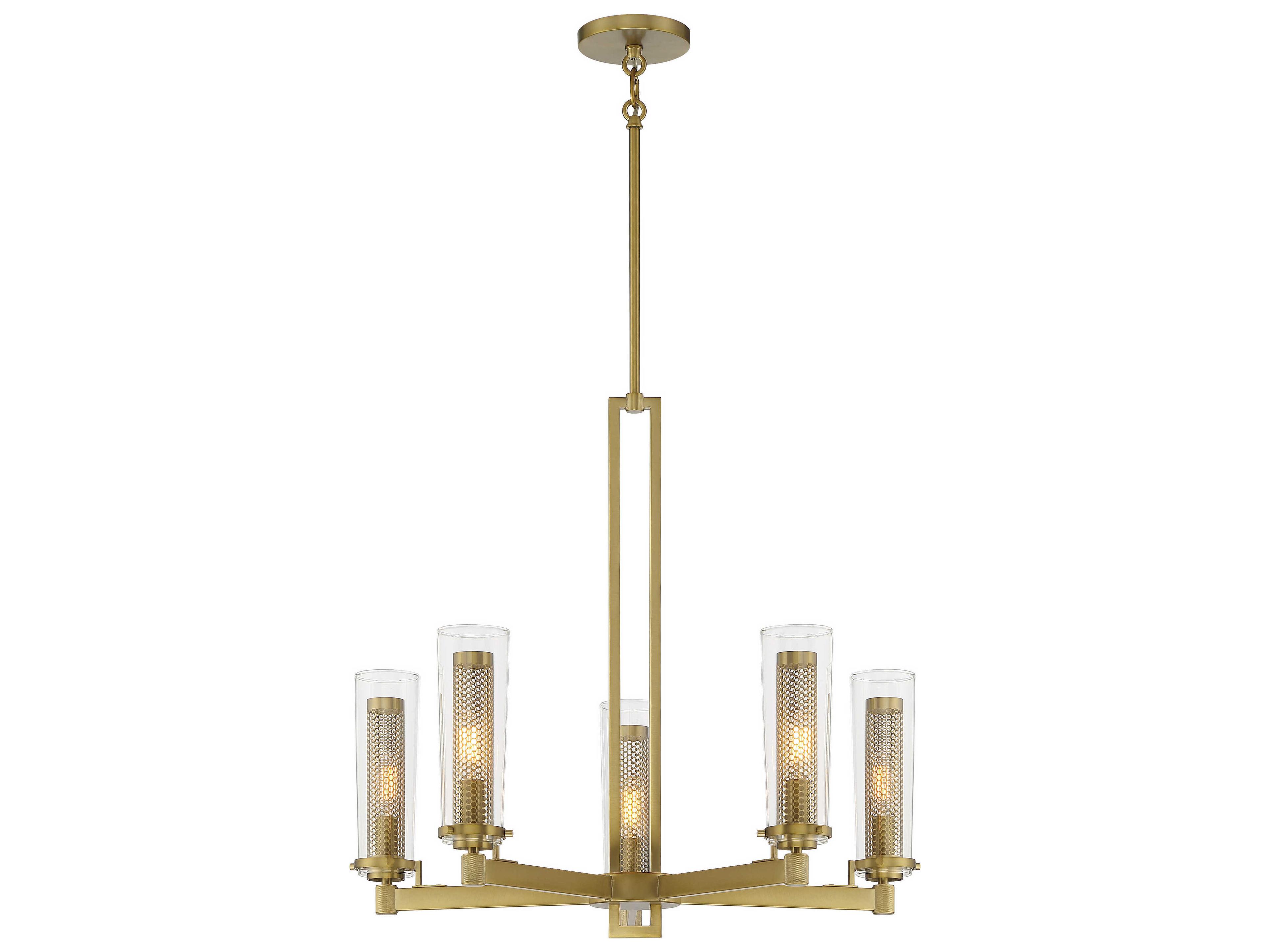 Emmerham 5-Light Soft Brass Glass Cylinder Chandelier