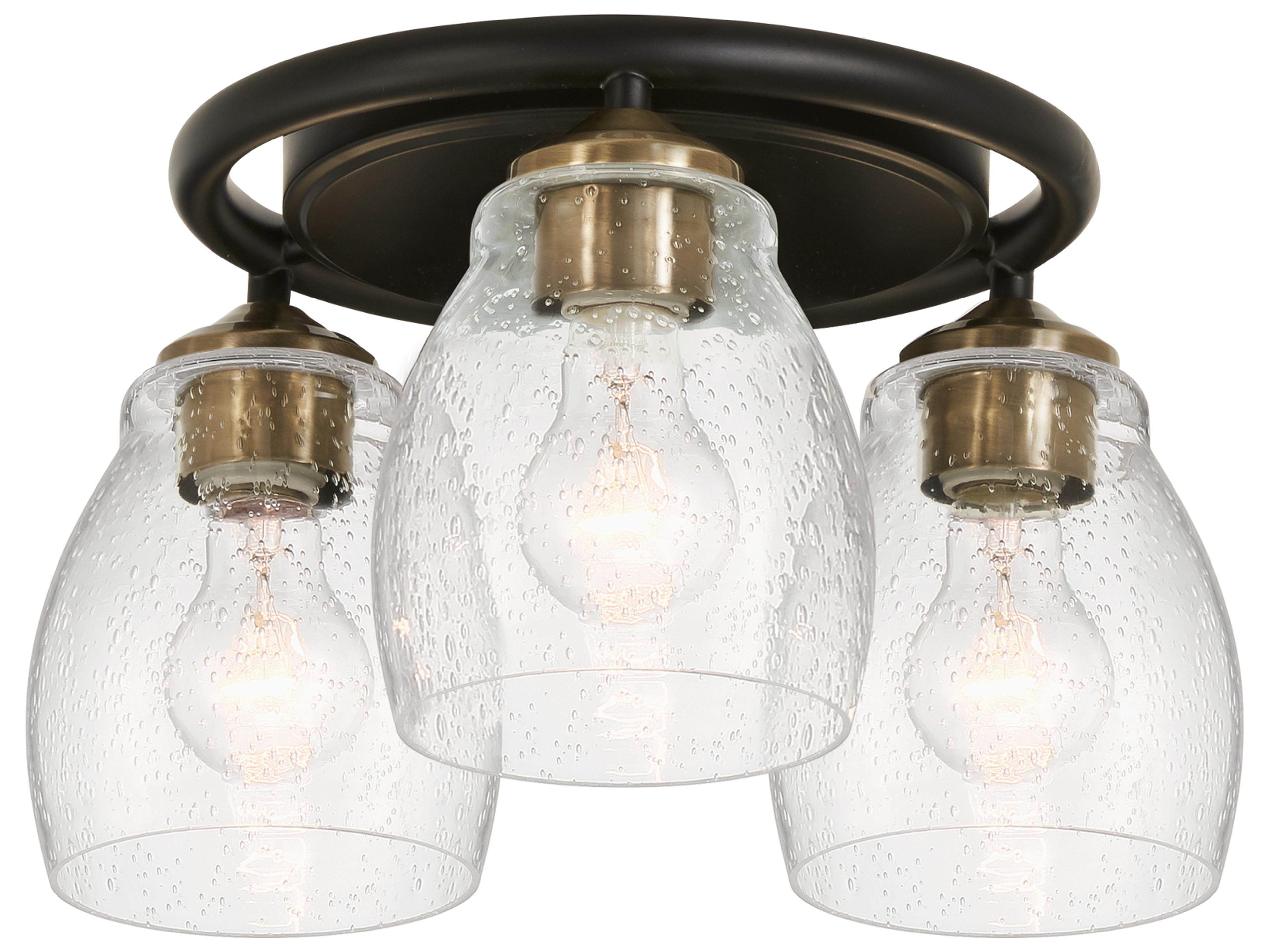 Winsley 3-Light Coal Stained Brass Black Glass Bell Semi Flush Mount