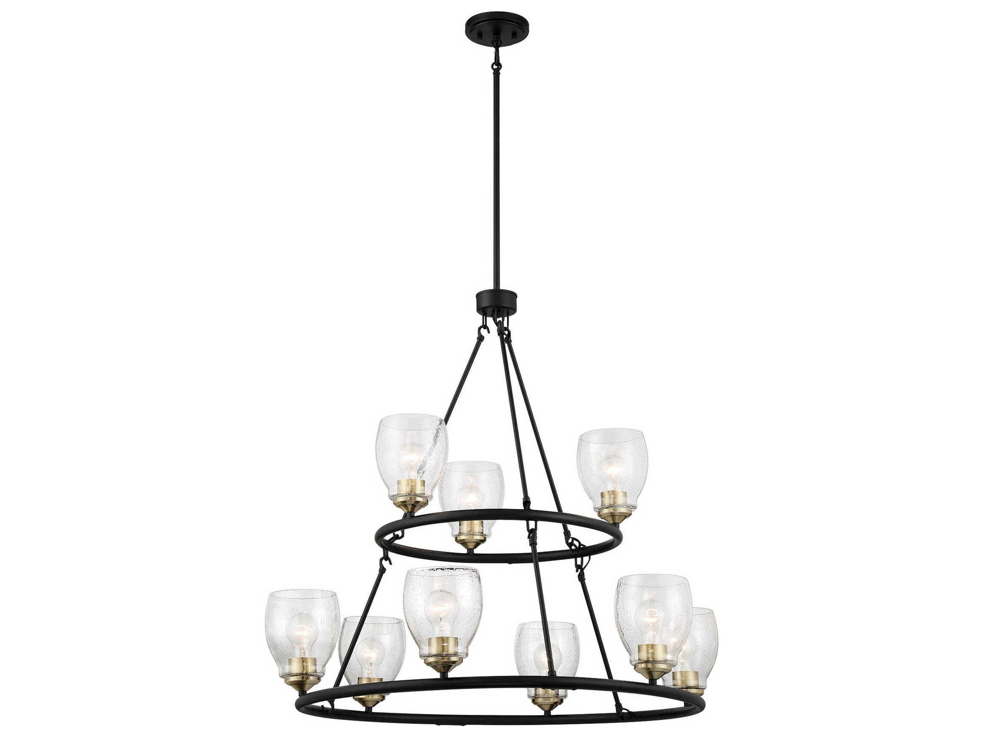 Winsley 9-Light Coal Stained Brass Black Glass Bell Chandelier