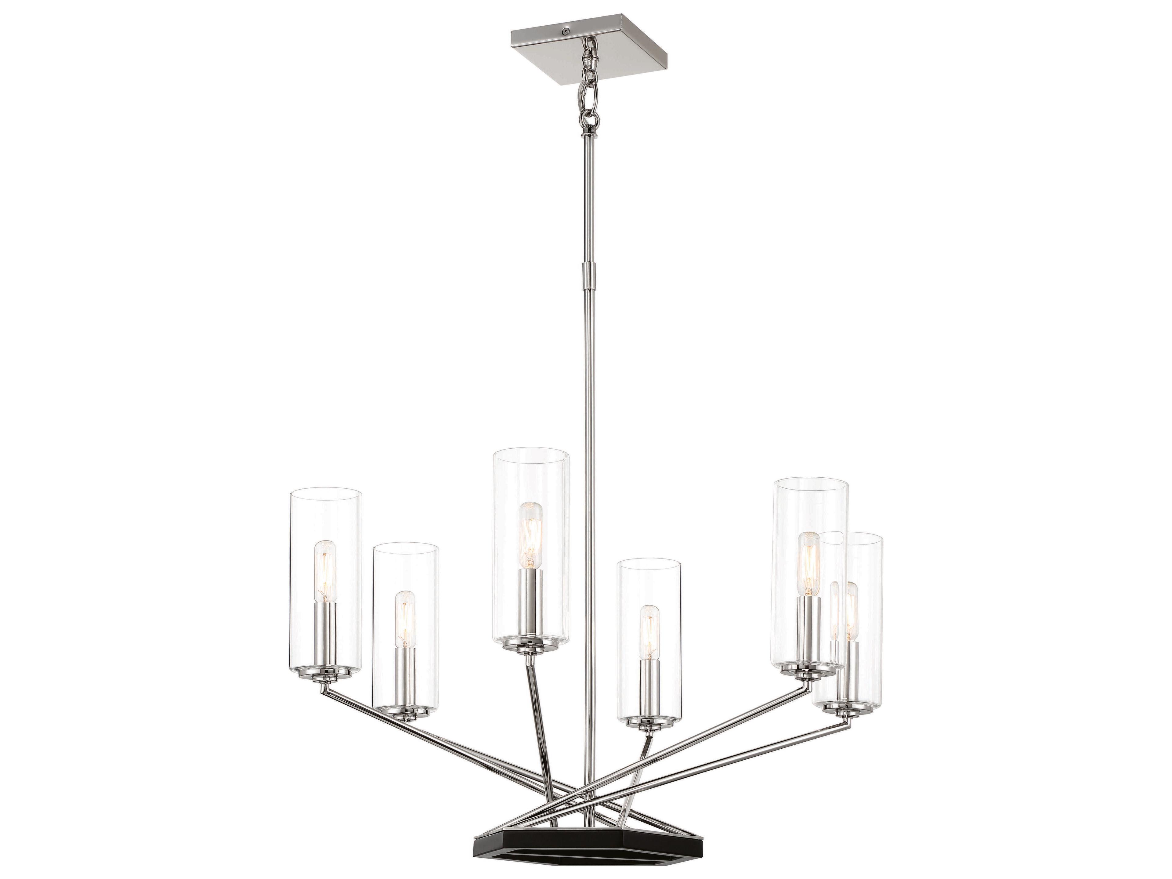 Highland Crossing 6-Light Coal Polished Nickel Black Glass Cylinder Chandelier